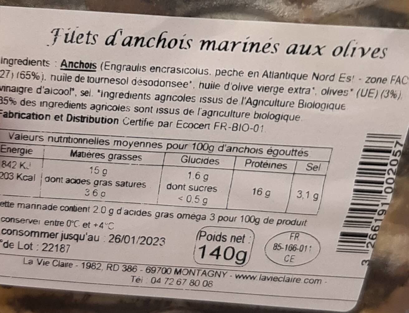 La Vie Claire Filets anchois sauvages packshot