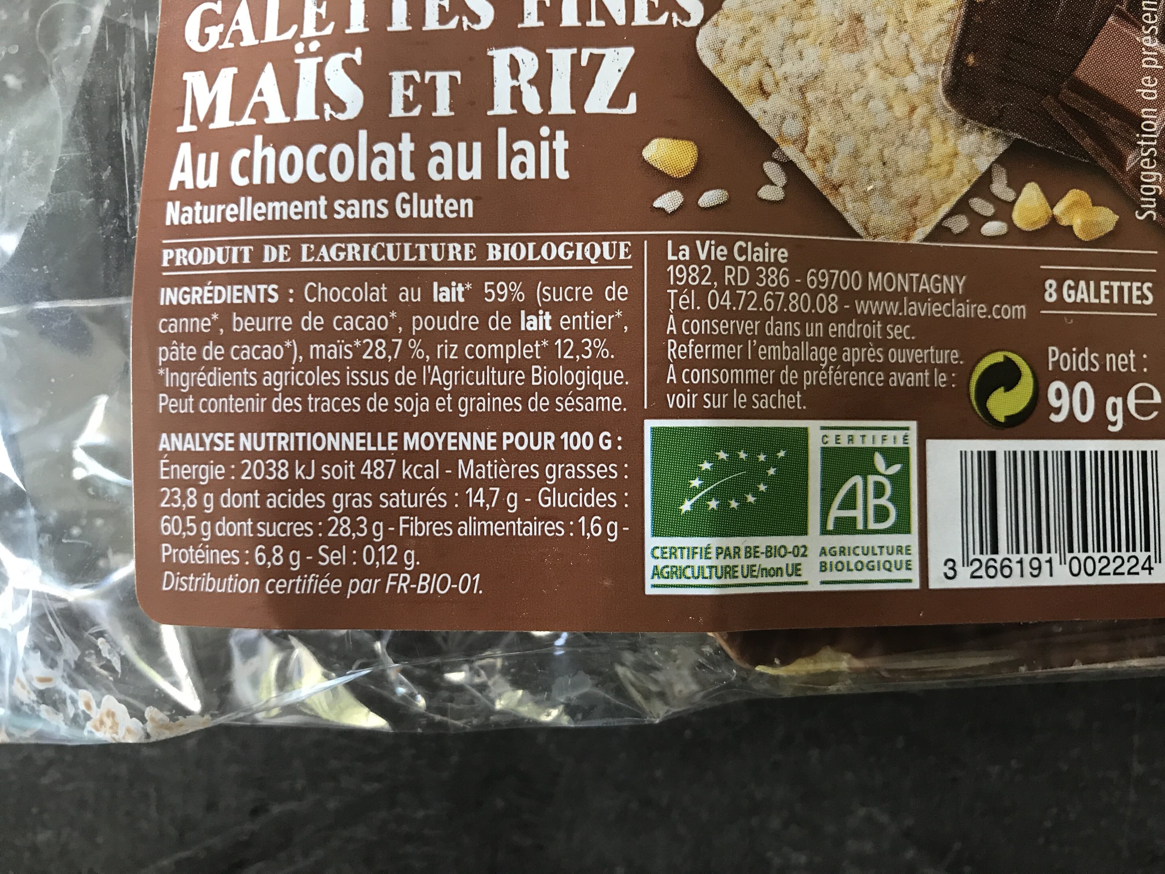 La Vie Claire Galettes fines mais et riz au chocolat au lait packshot