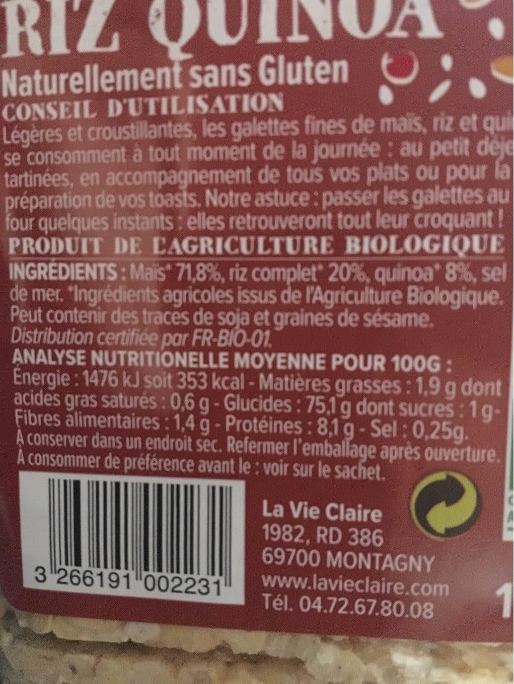 La Vie Claire Galettes fines de mais, riz et quinoa packshot