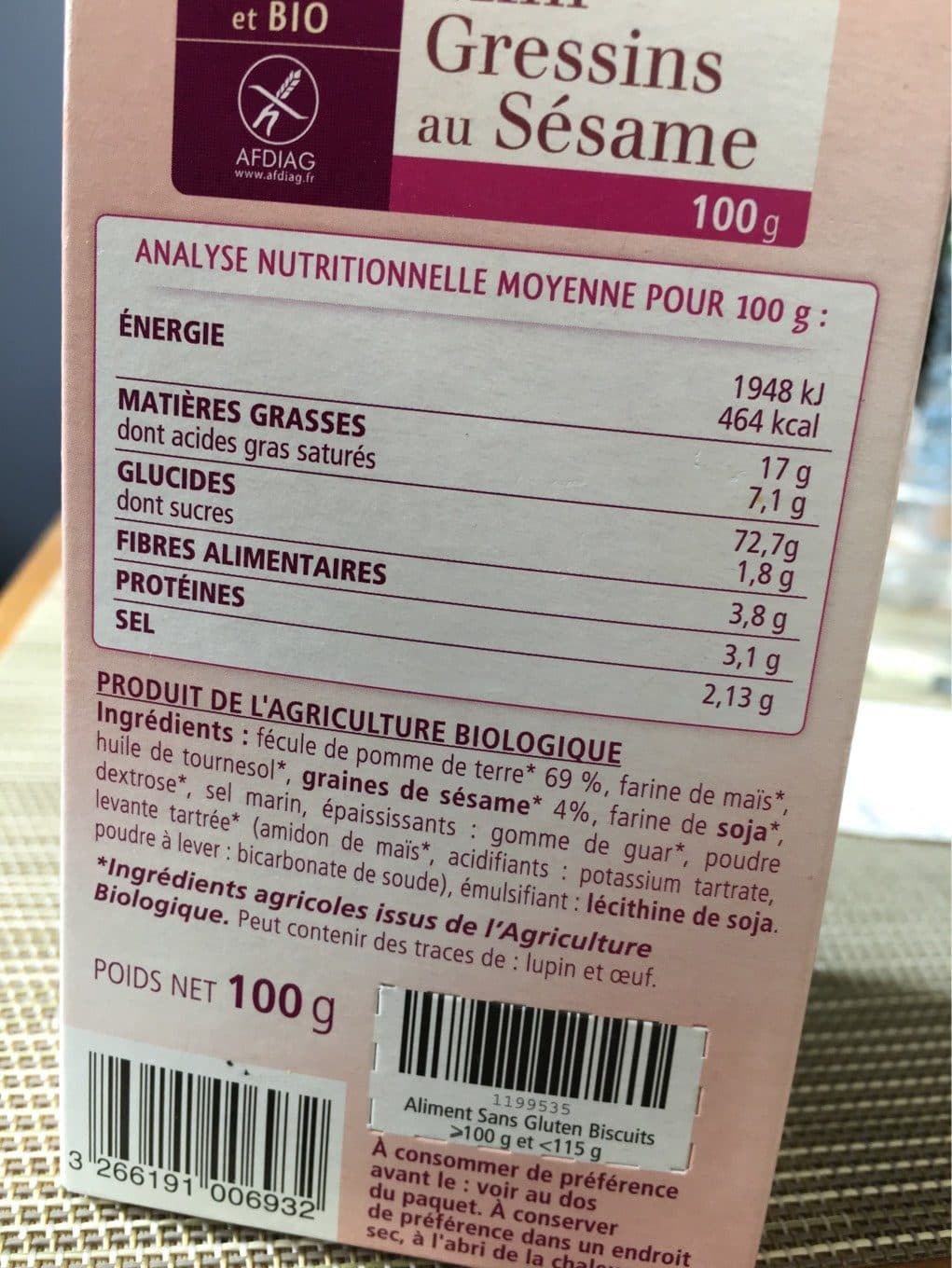 La Vie Claire Mini gressins au sésame packshot