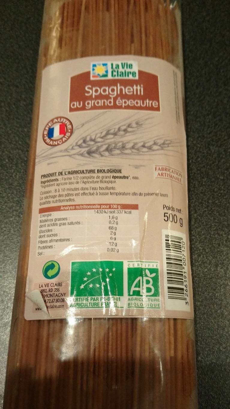La Vie Claire Spaghetti au grand épeautre packshot