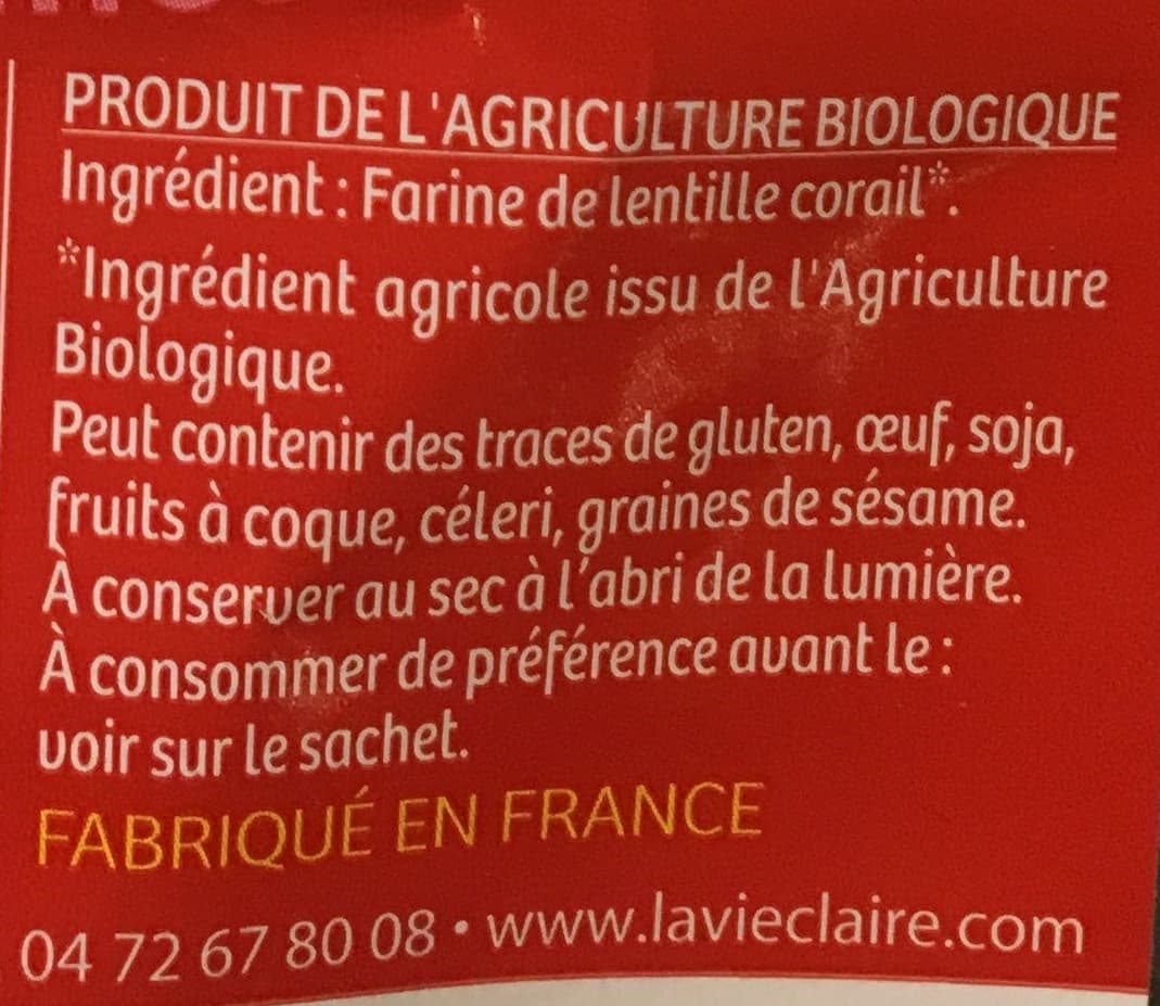 La Vie Claire Lentilles corail en torsades packshot