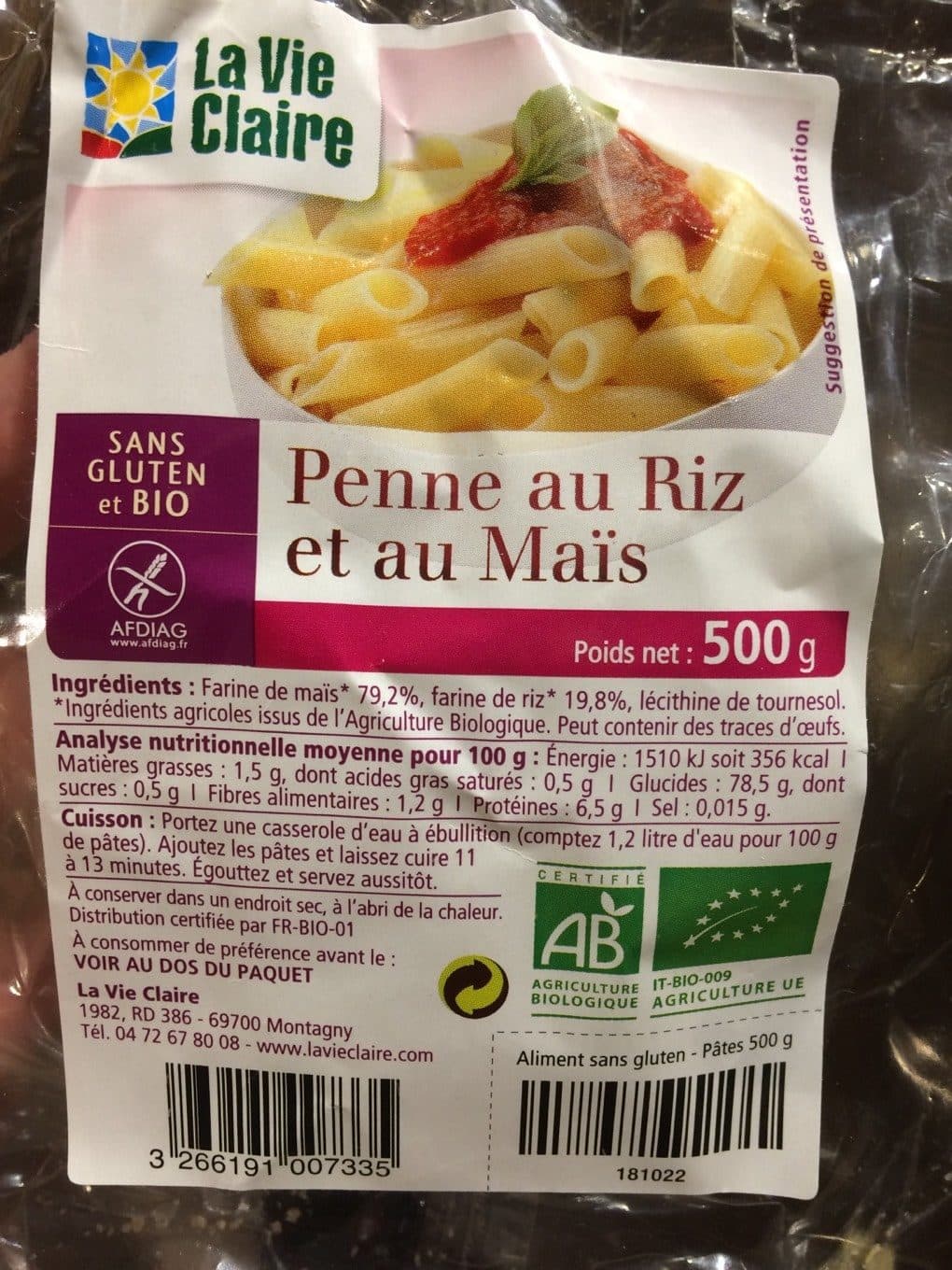 La Vie Claire Penne au riz et au mais packshot