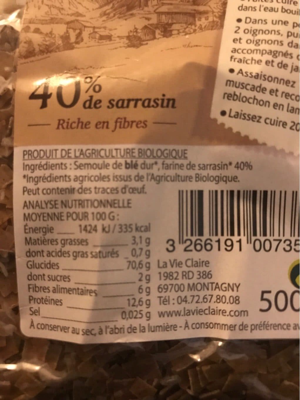 La Vie Claire Crozets au sarrasin packshot