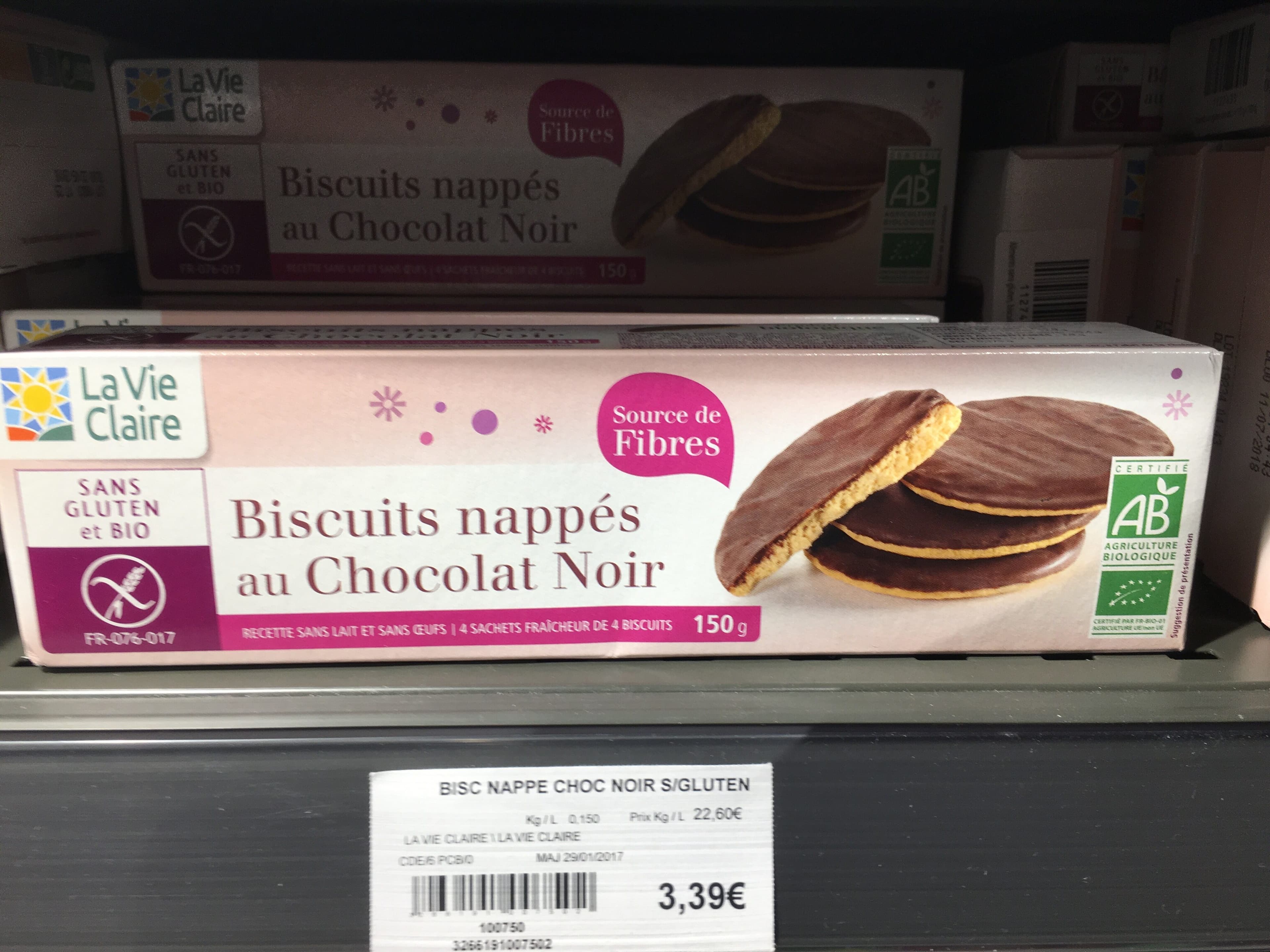 La Vie Claire Biscuits Nappés Au Chocolat Noir 150g Sans Gluten packshot