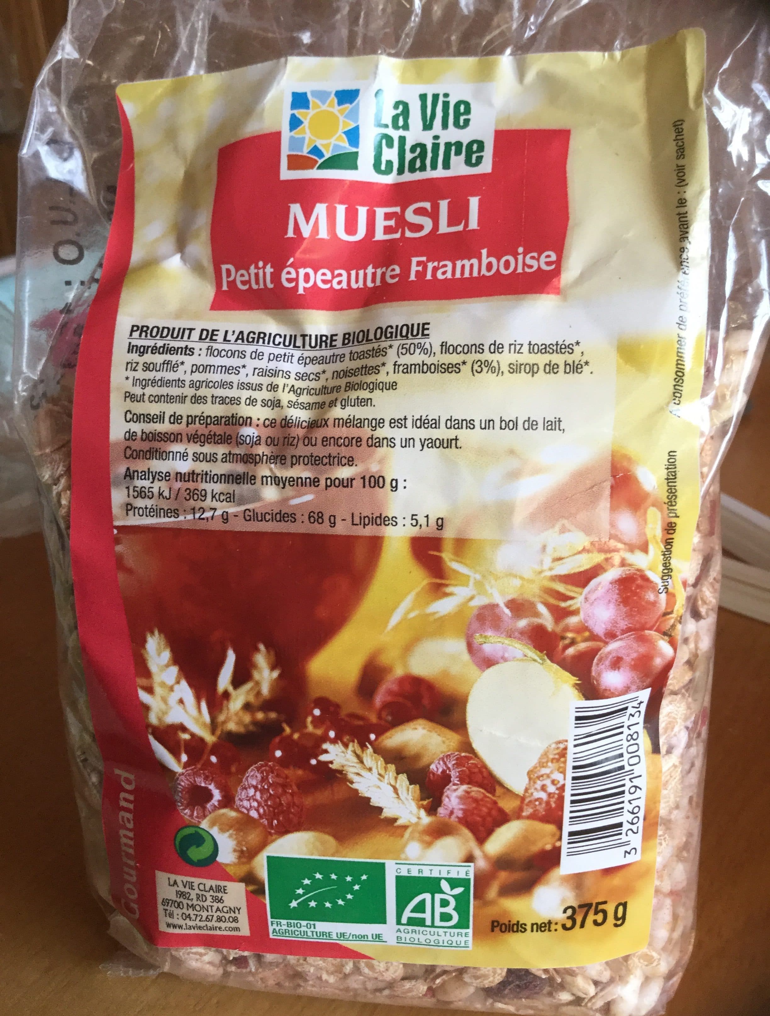 La Vie Claire Muesli Petit épeautre Framboise packshot