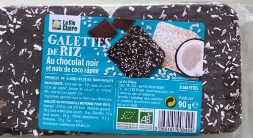 La Vie Claire Galette de riz au chocolat noir et noix de coco packshot