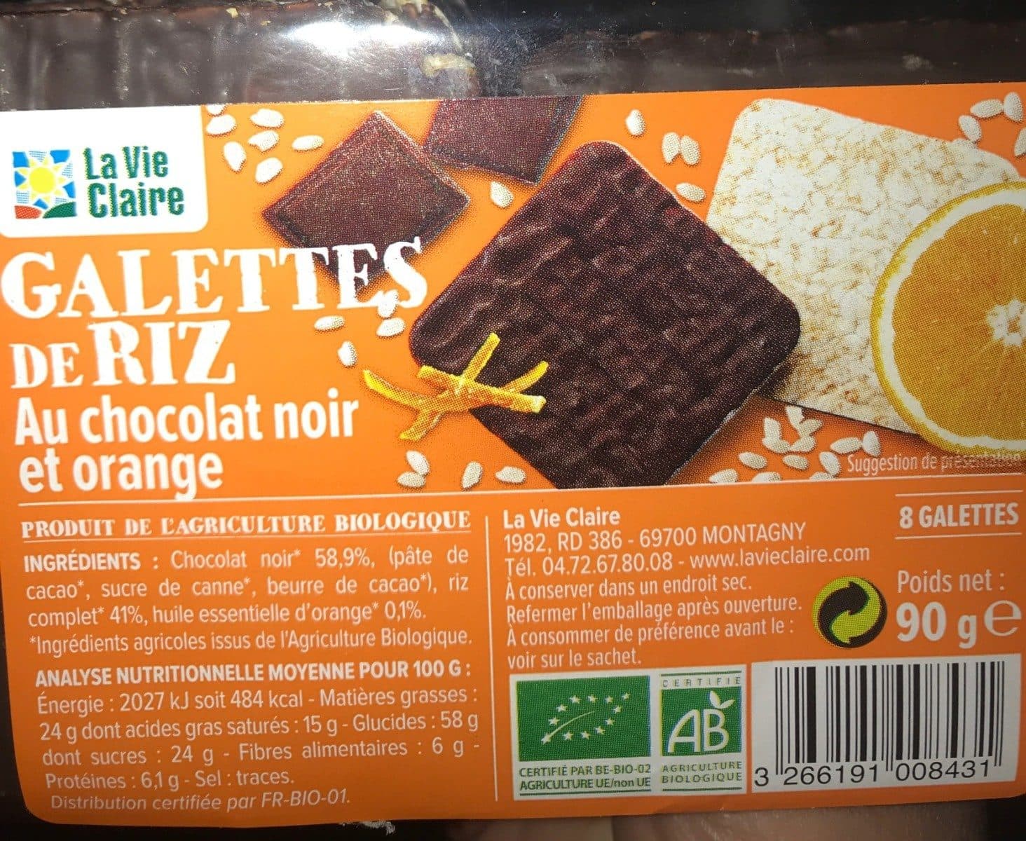 La Vie Claire Galettes de Riz au Chocolat Noir et Orange packshot