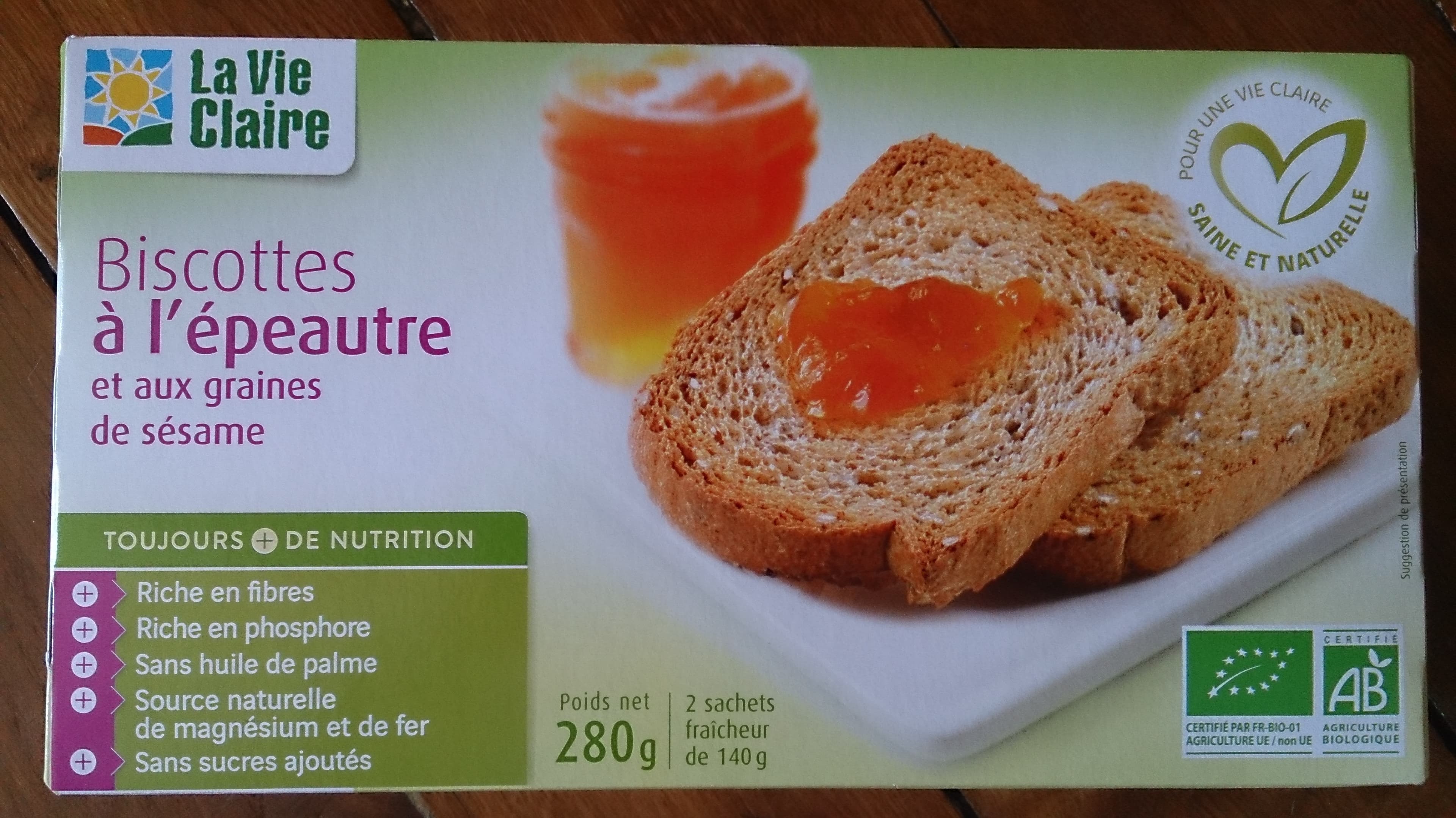 La Vie Claire Biscottes à l'épeautre et aux graines de sésame packshot