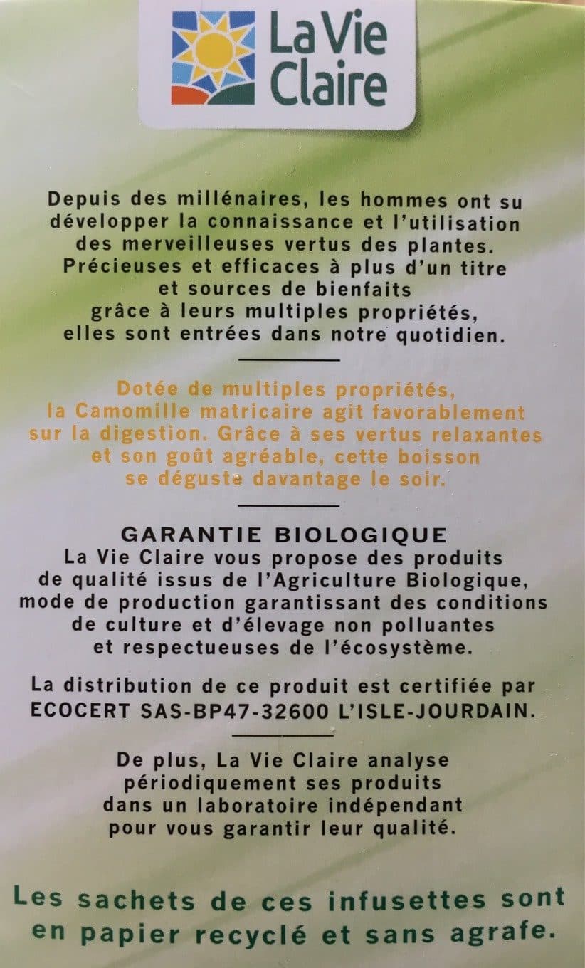 La Vie Claire Infusion de plantes camomille packshot