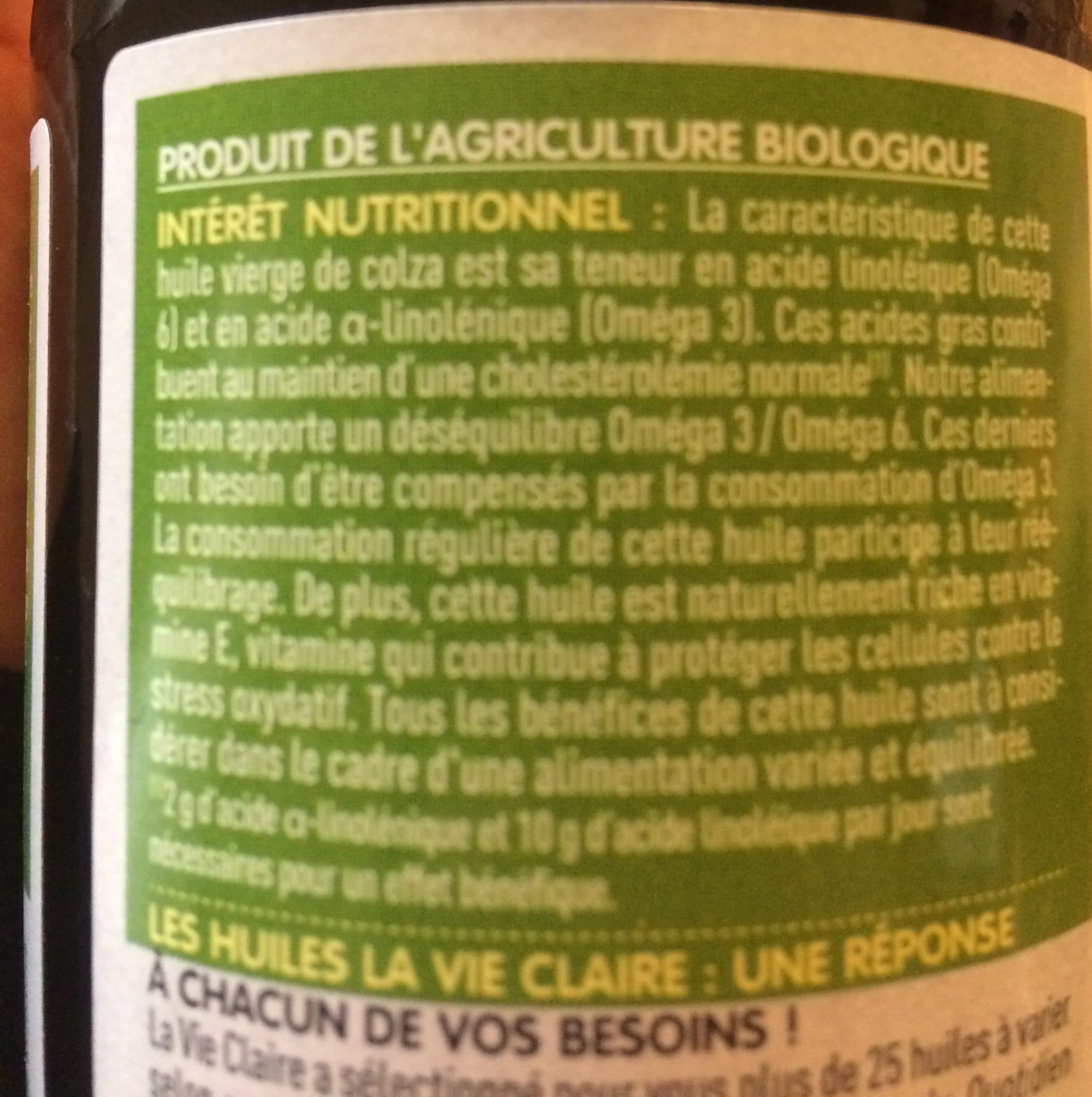 La Vie Claire Huile vierge de colza packshot