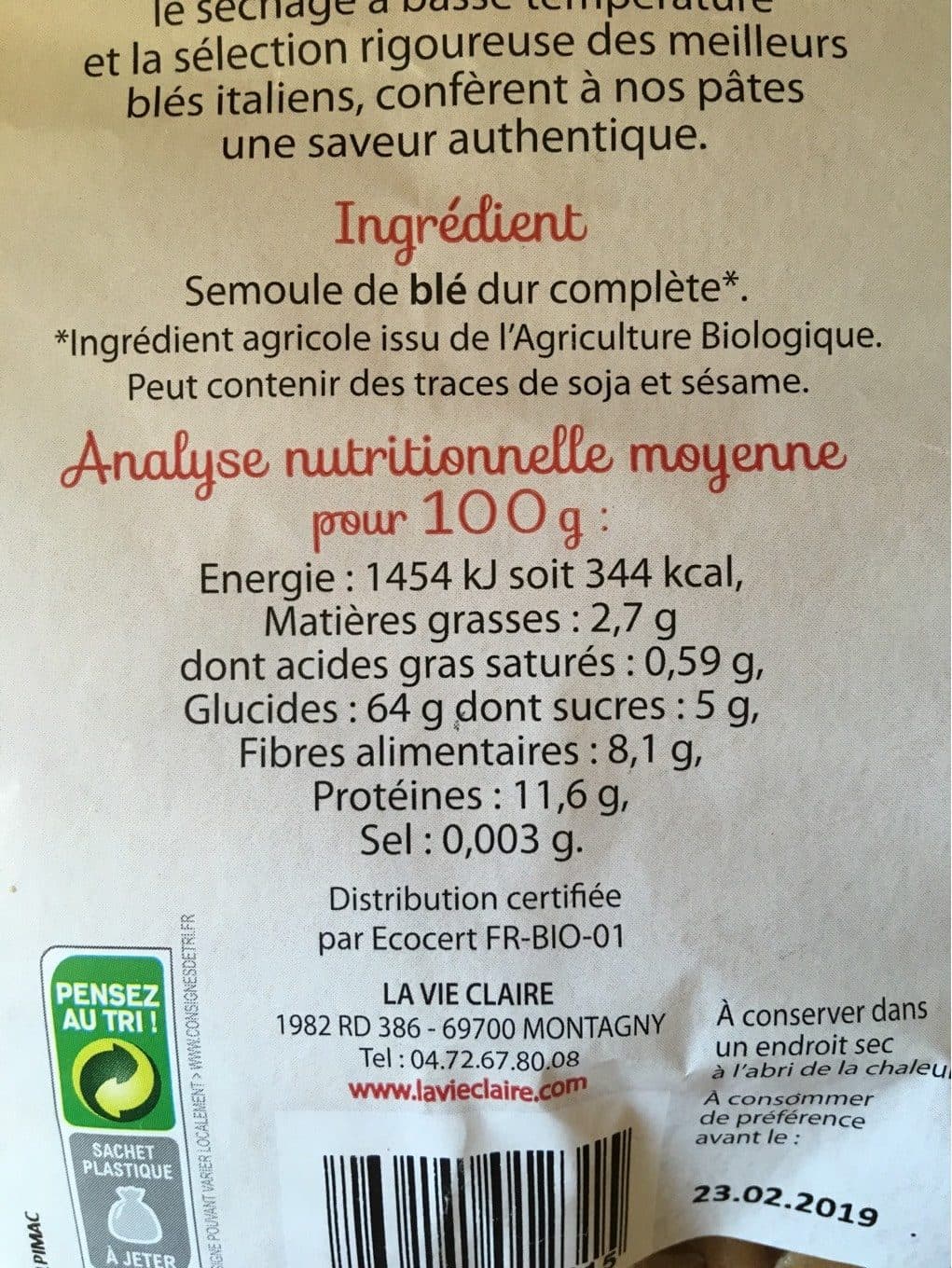 La Vie Claire Macaroni complètes packshot