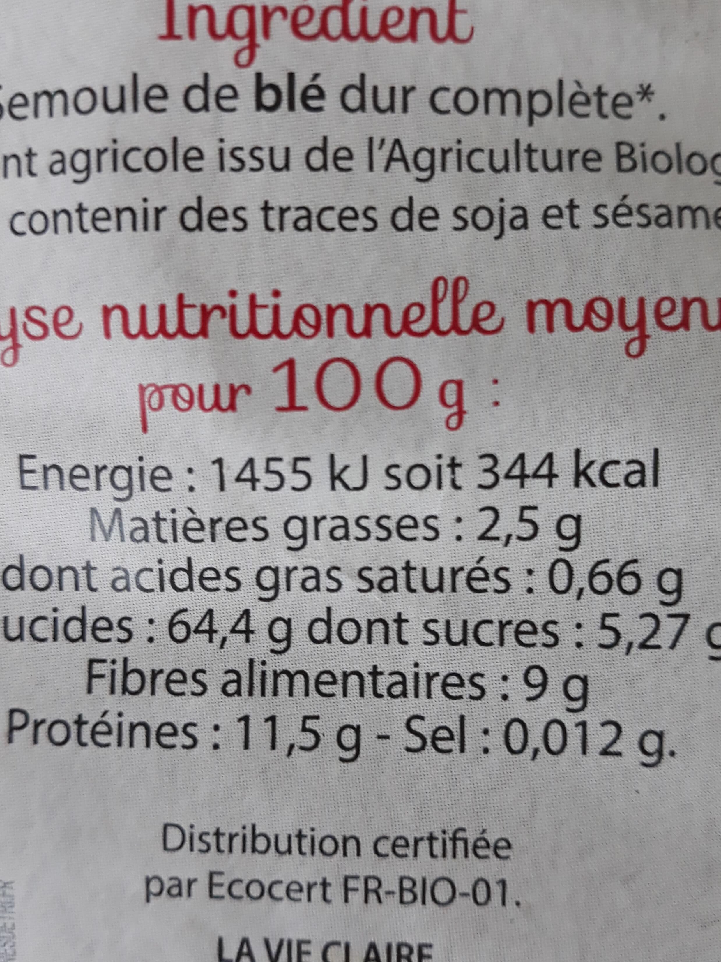 La Vie Claire Pâtes Complètes Penne packshot