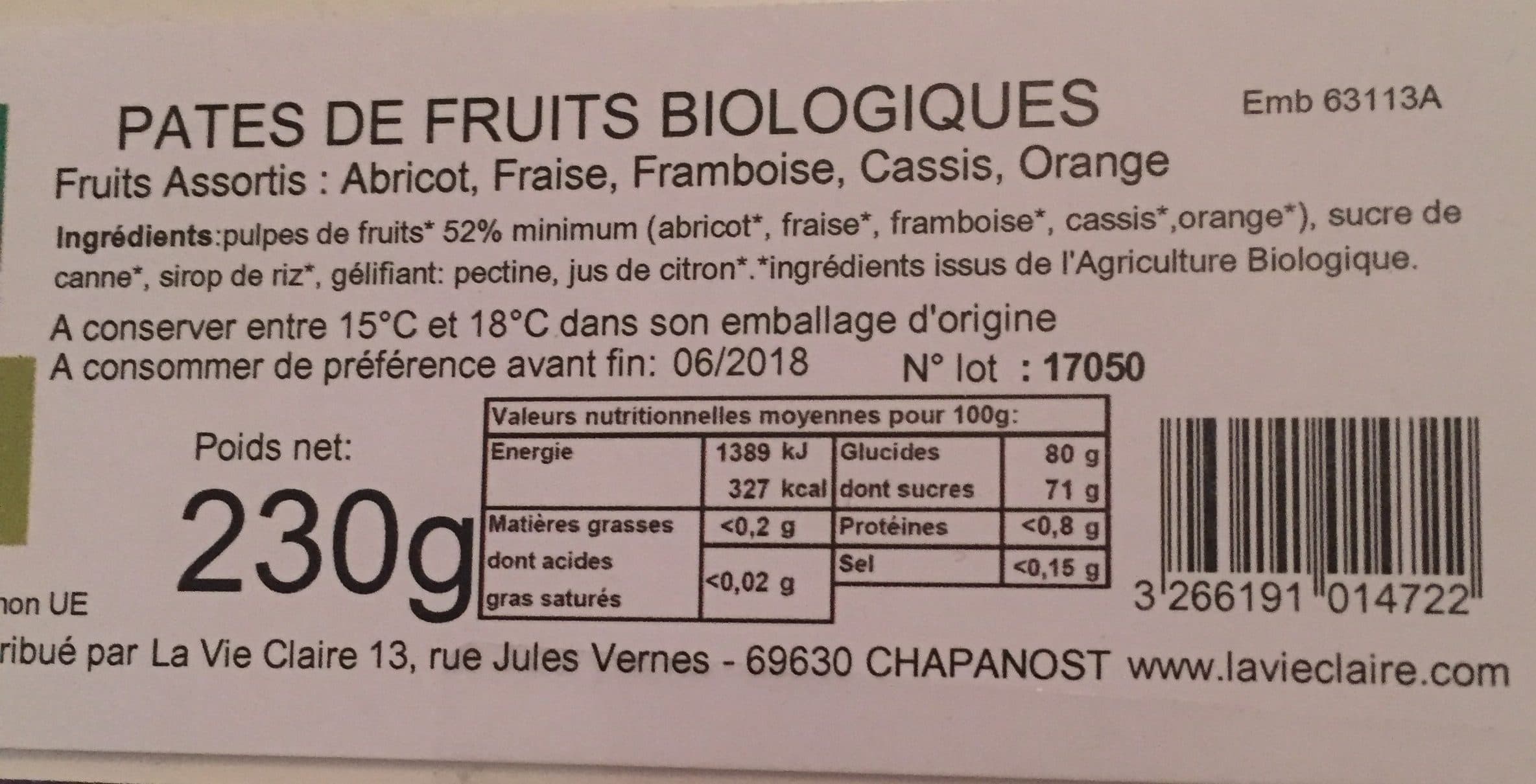 La Vie Claire Pates de fruits biologiques packshot