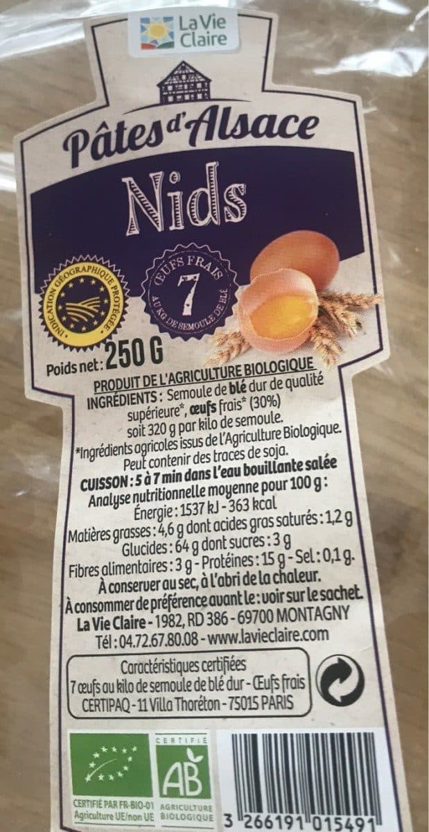 La Vie Claire Nids de Tagliatelles aux Œufs Frais packshot