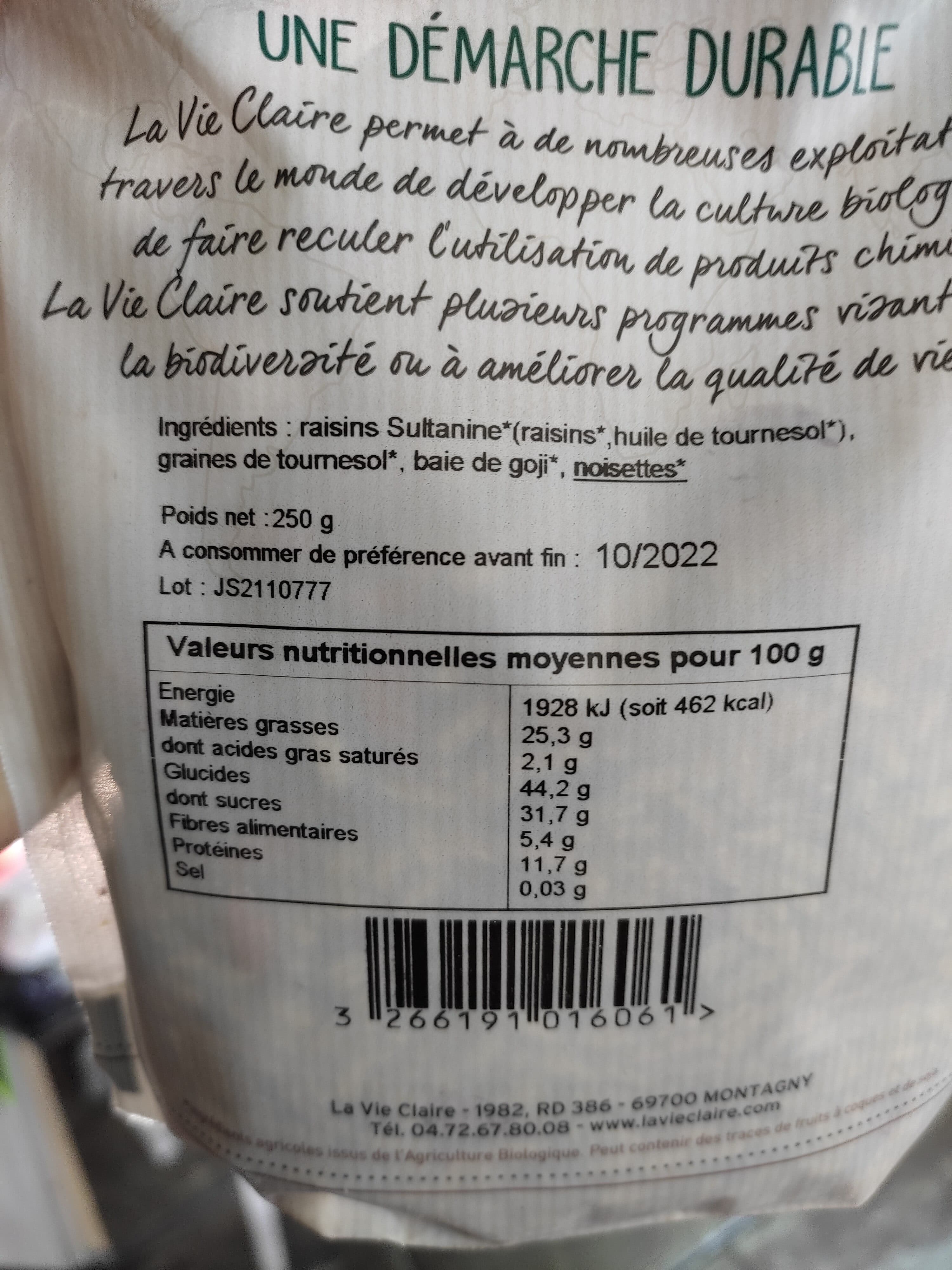 La Vie Claire Raisins, tournesol, goji, noisettes packshot