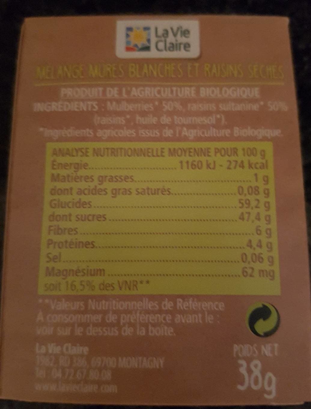 La Vie Claire Fruits secs Mulberry & Raisin packshot