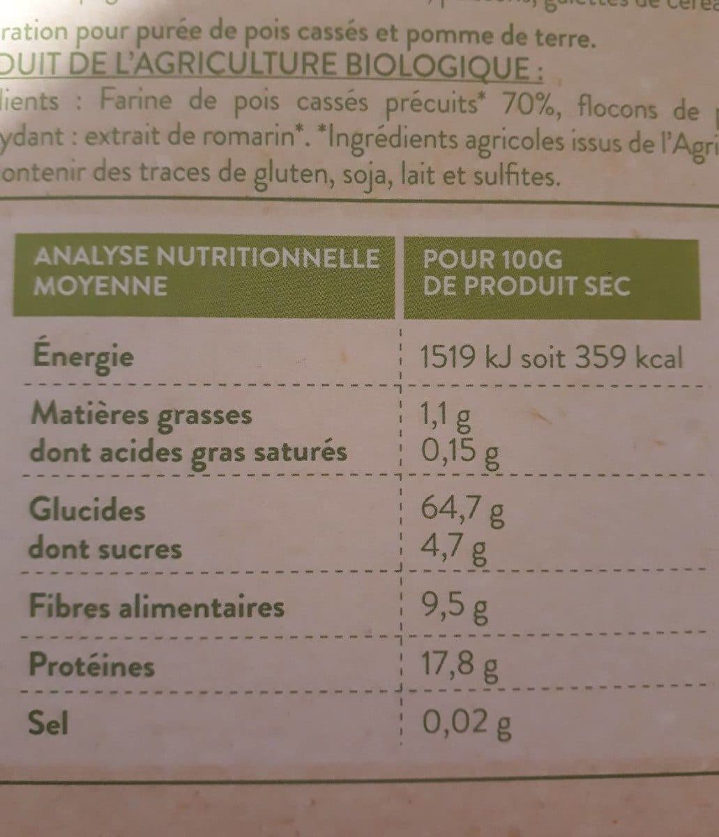 La Vie Claire Purée de pois cassés en flocons packshot