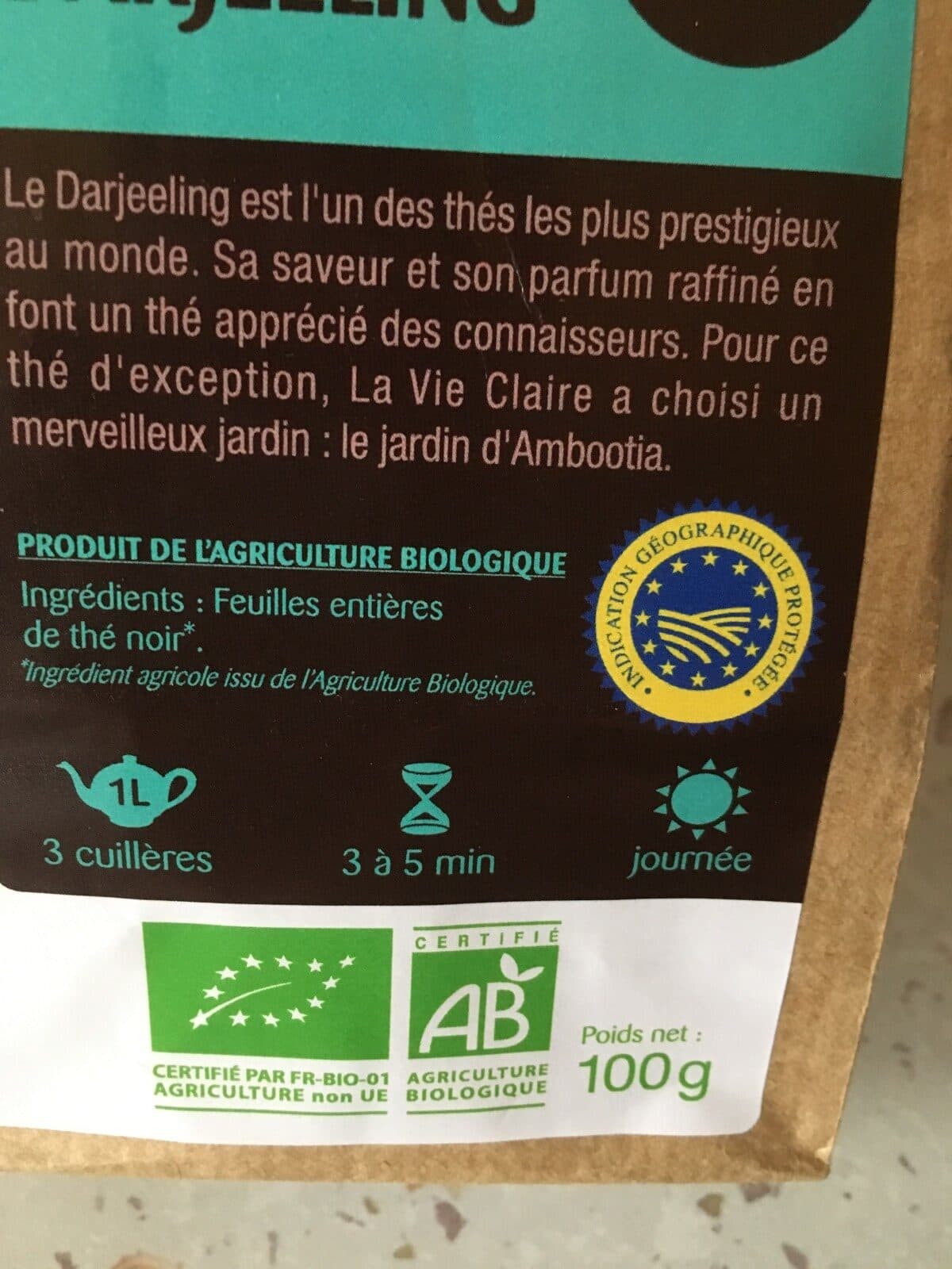 La Vie Claire Thé noir packshot