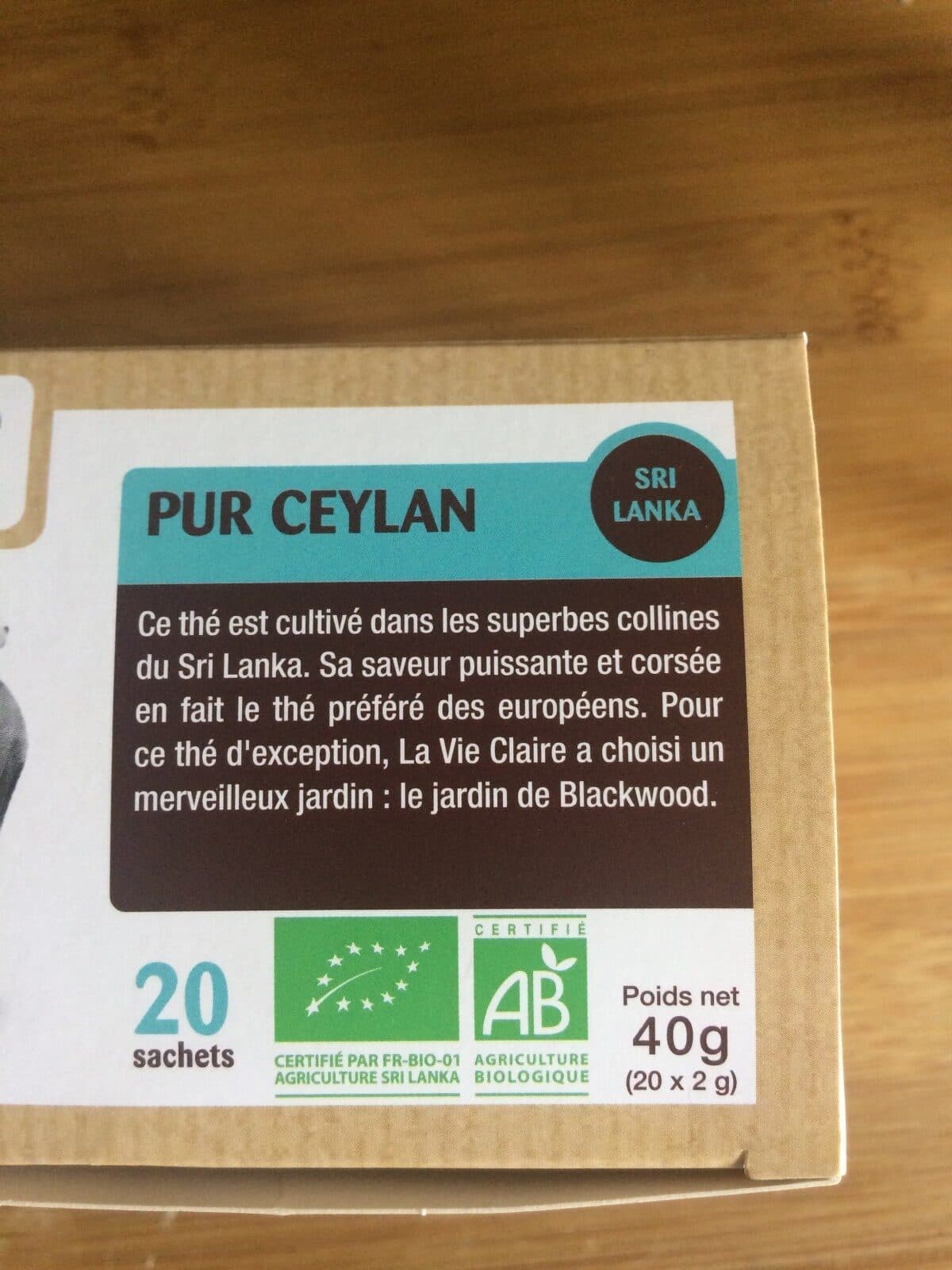 La Vie Claire Thé PUR CEYLAN packshot