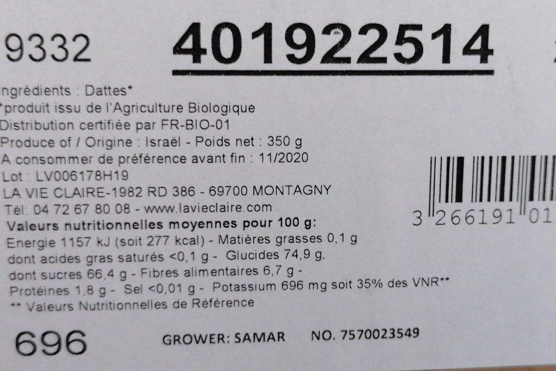 La Vie Claire Dattes MEDJOOL packshot
