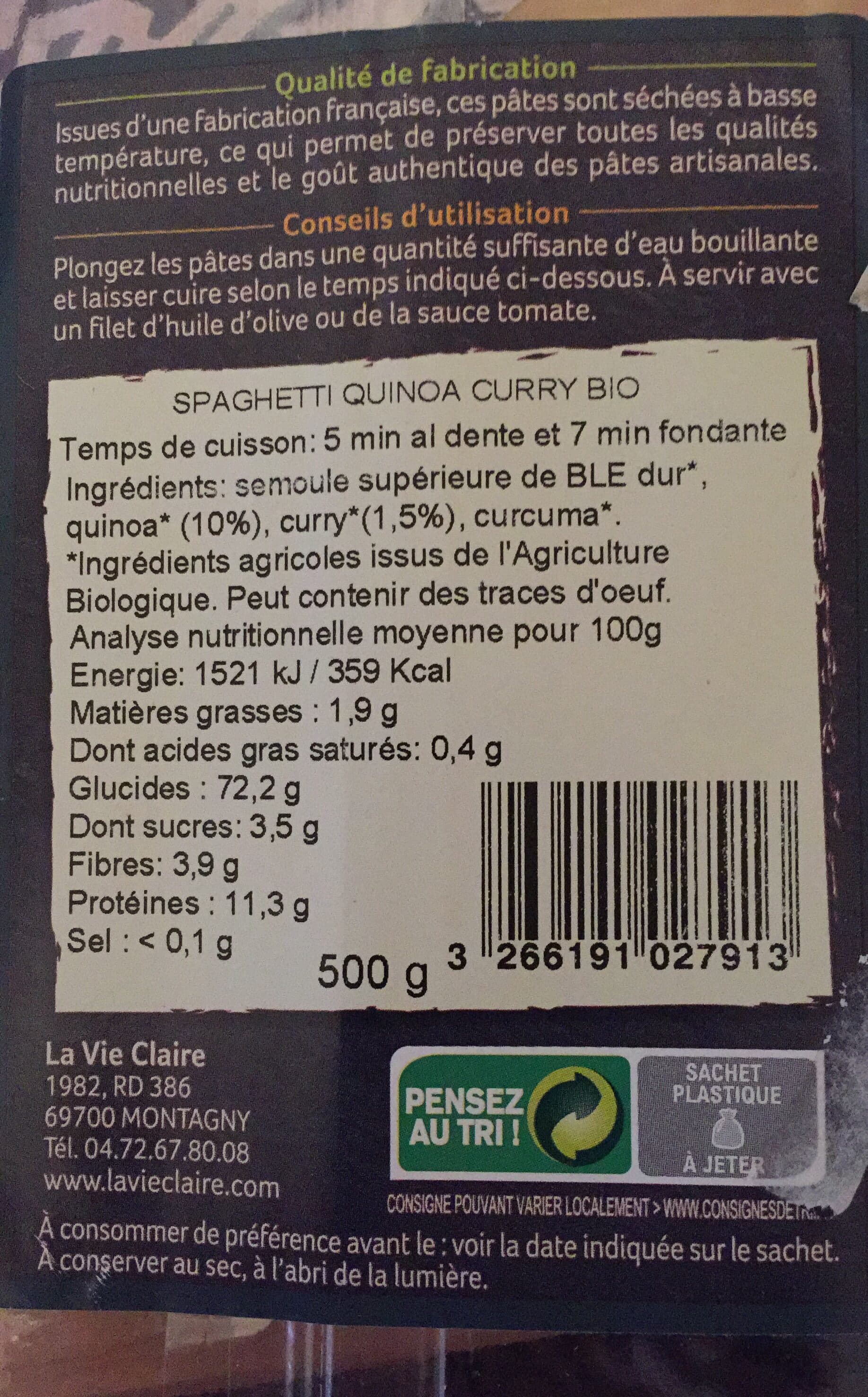 La Vie Claire Spaghetti Quinoa Curry packshot