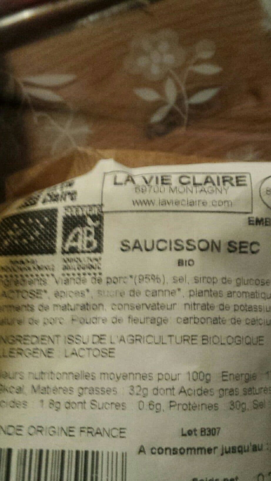 La Vie claire Saucisson sec packshot