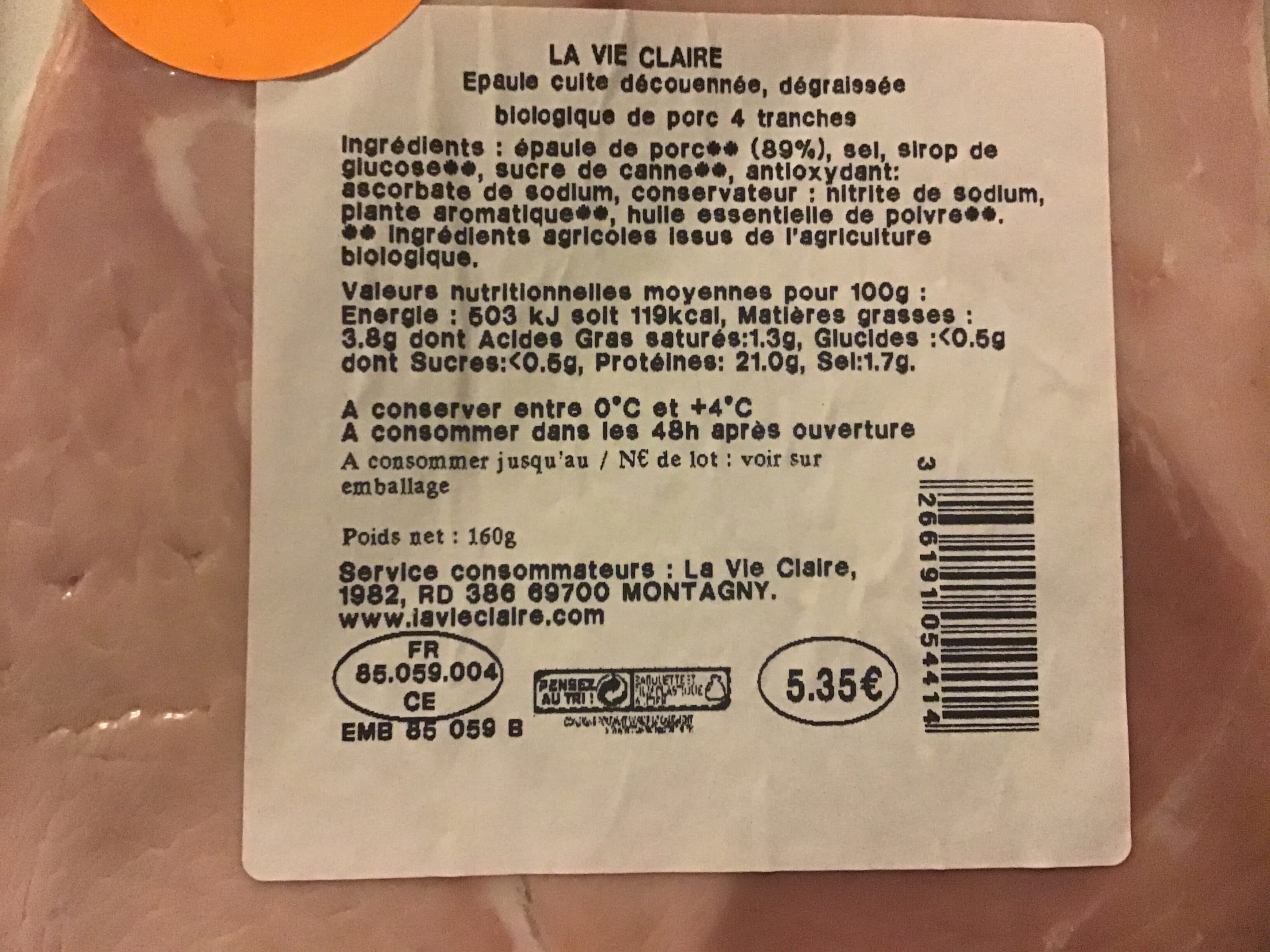 La Vie Claire Épaule cuite découennée packshot