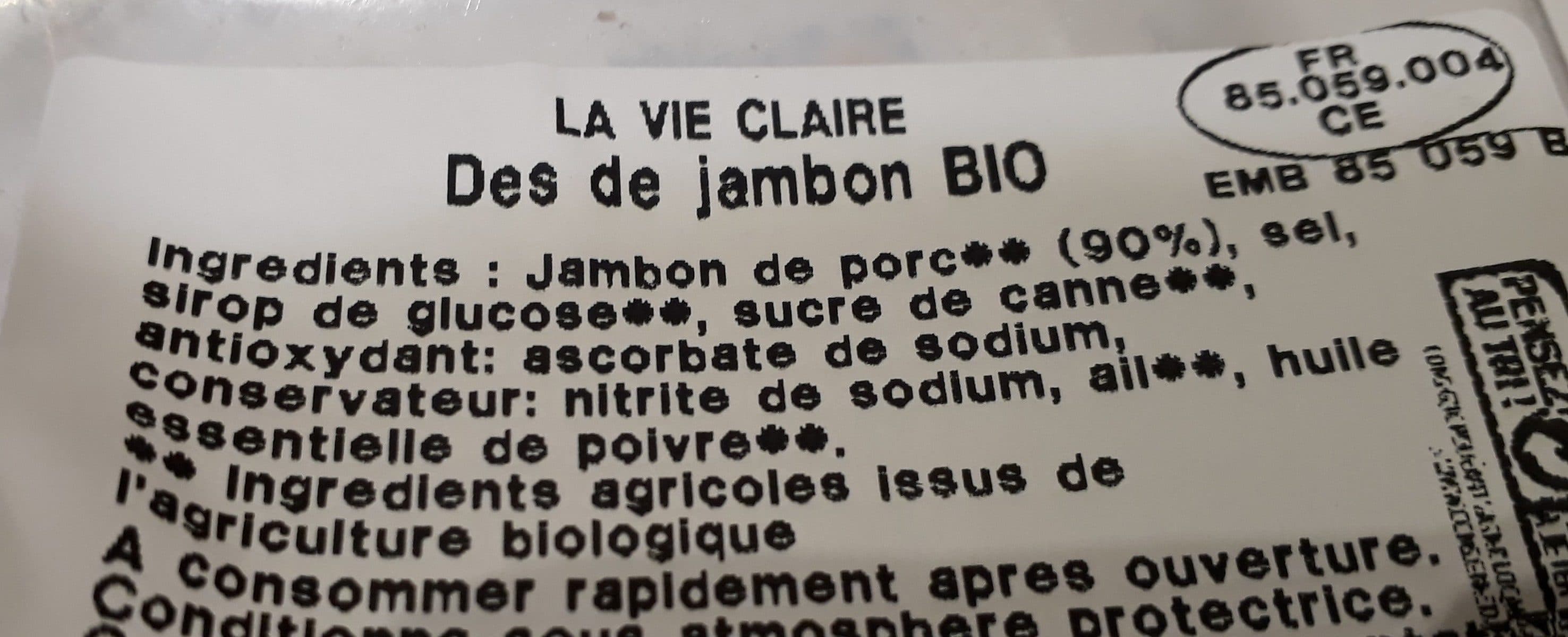 La Vie Claire Dès de jambon packshot