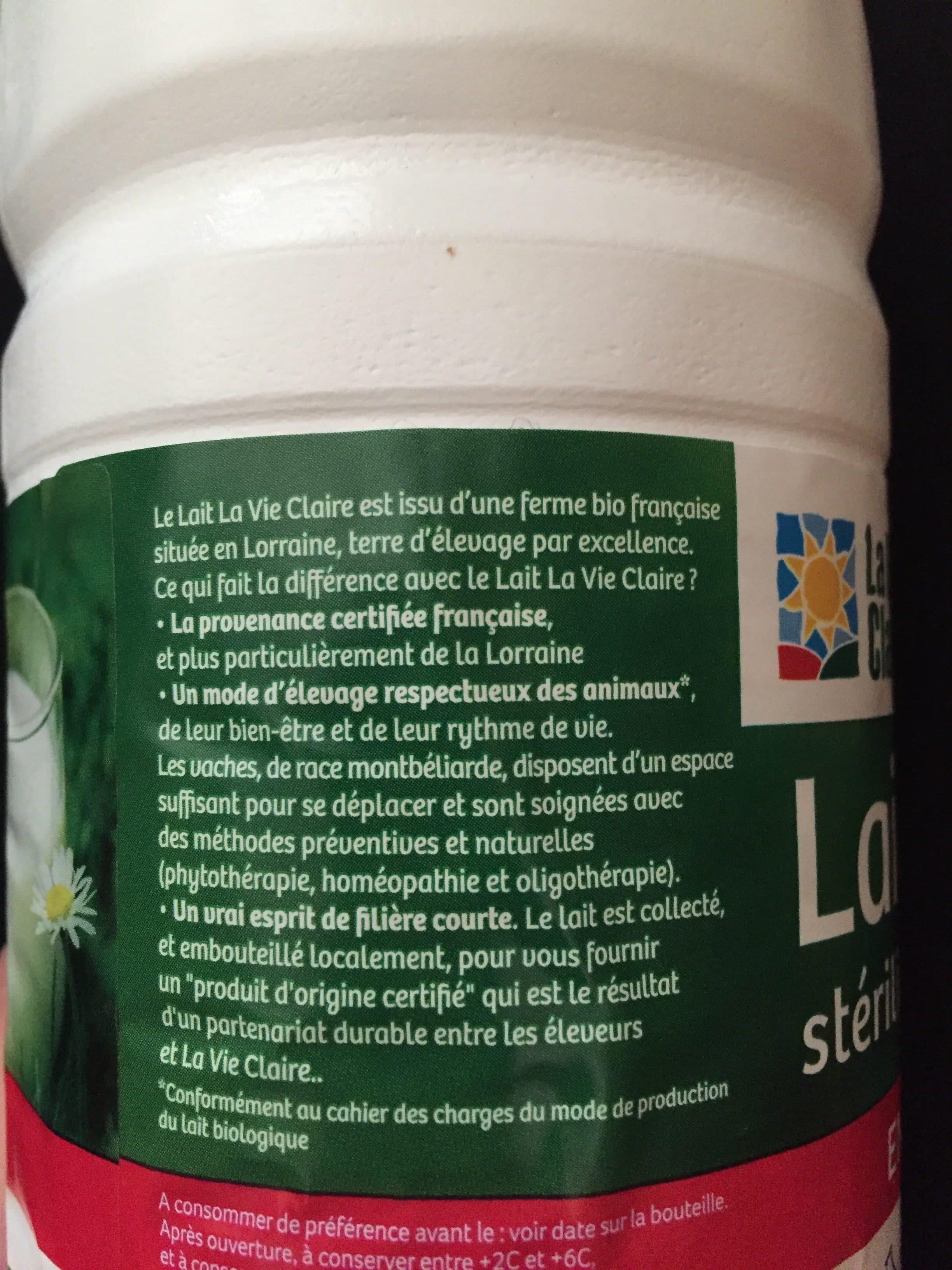 La vie claire Lait stérilisé entier packshot