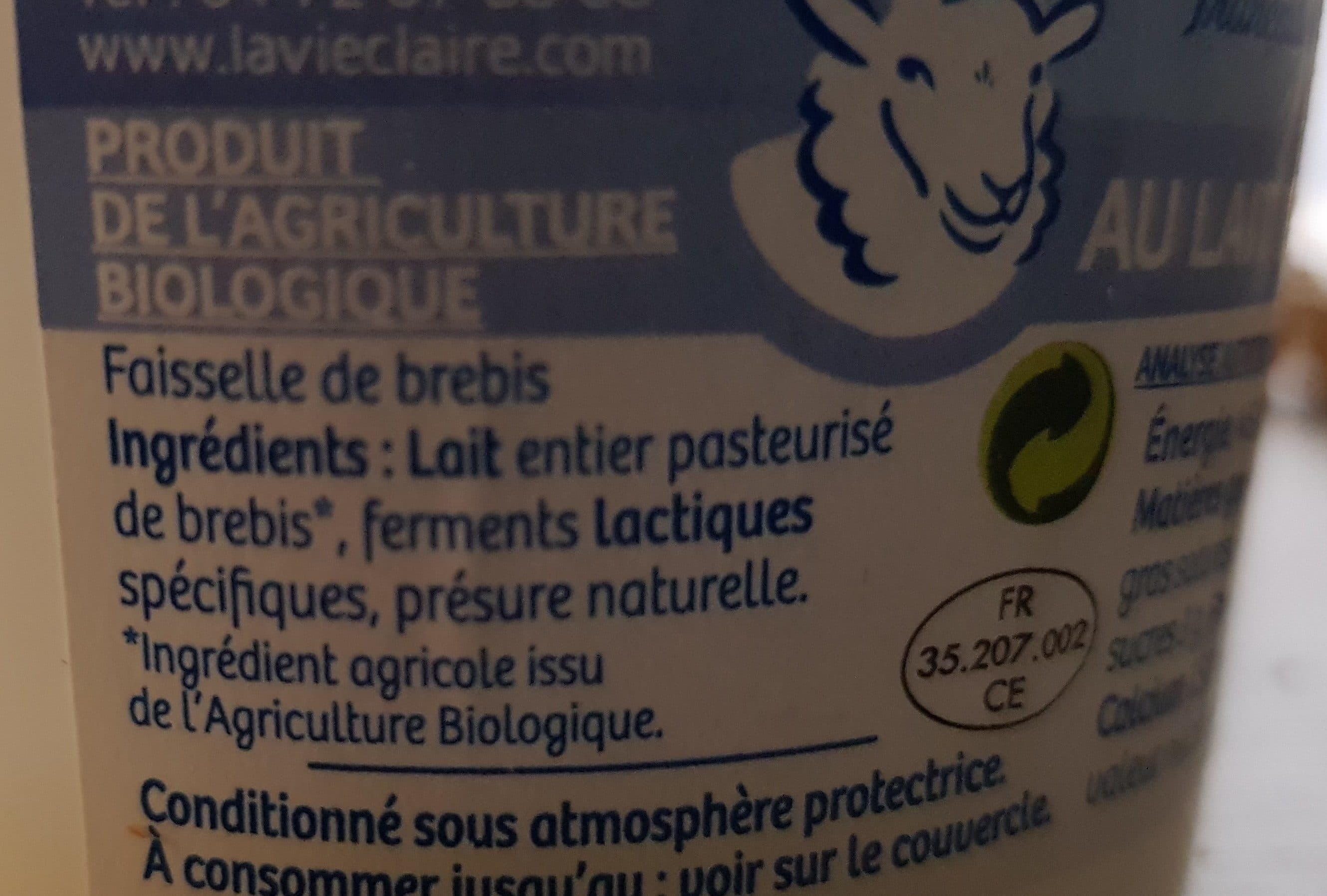 La Vie Claire Faisselle au lait entier de brebis packshot