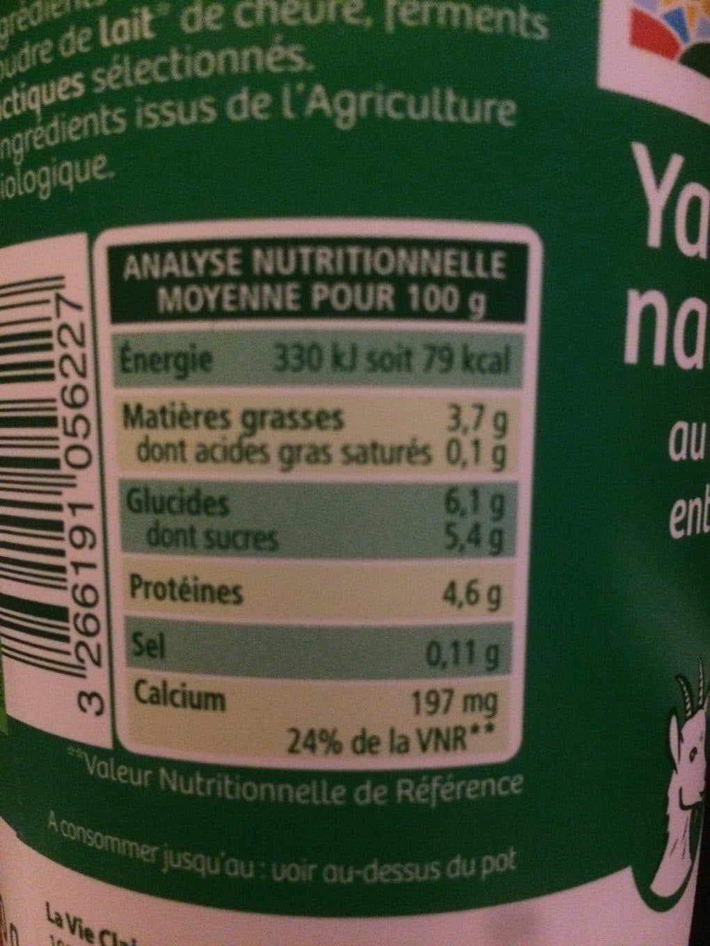 La Vie Claire Yaourt nature au lait entier de chèvre packshot
