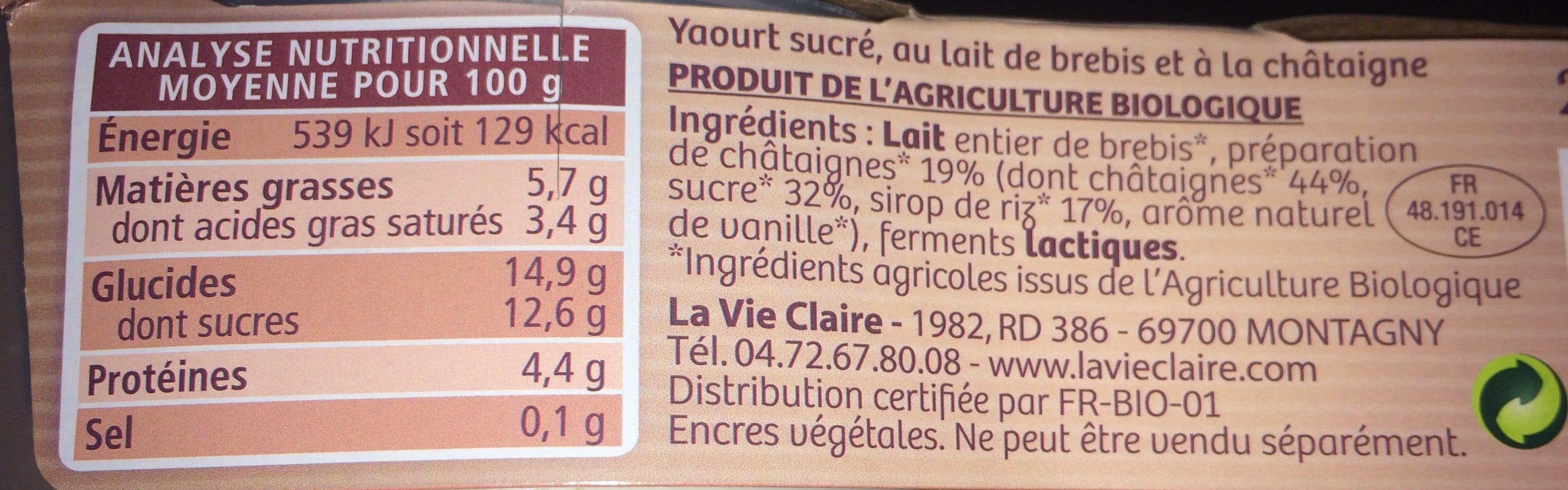 La Vie Claire Yaourt A La Chataigne packshot