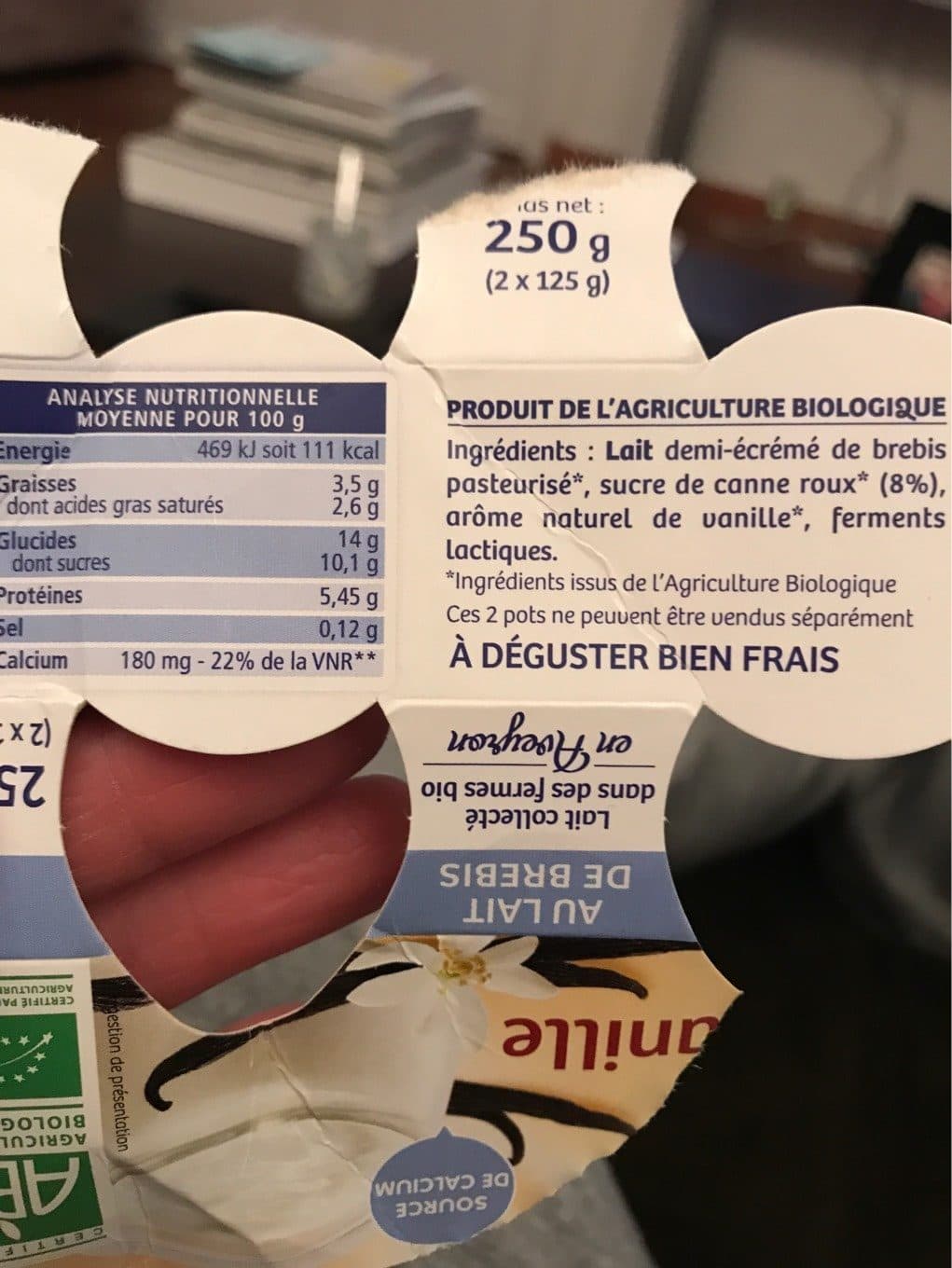 La Vie Claire Yaourt saveur vanille packshot