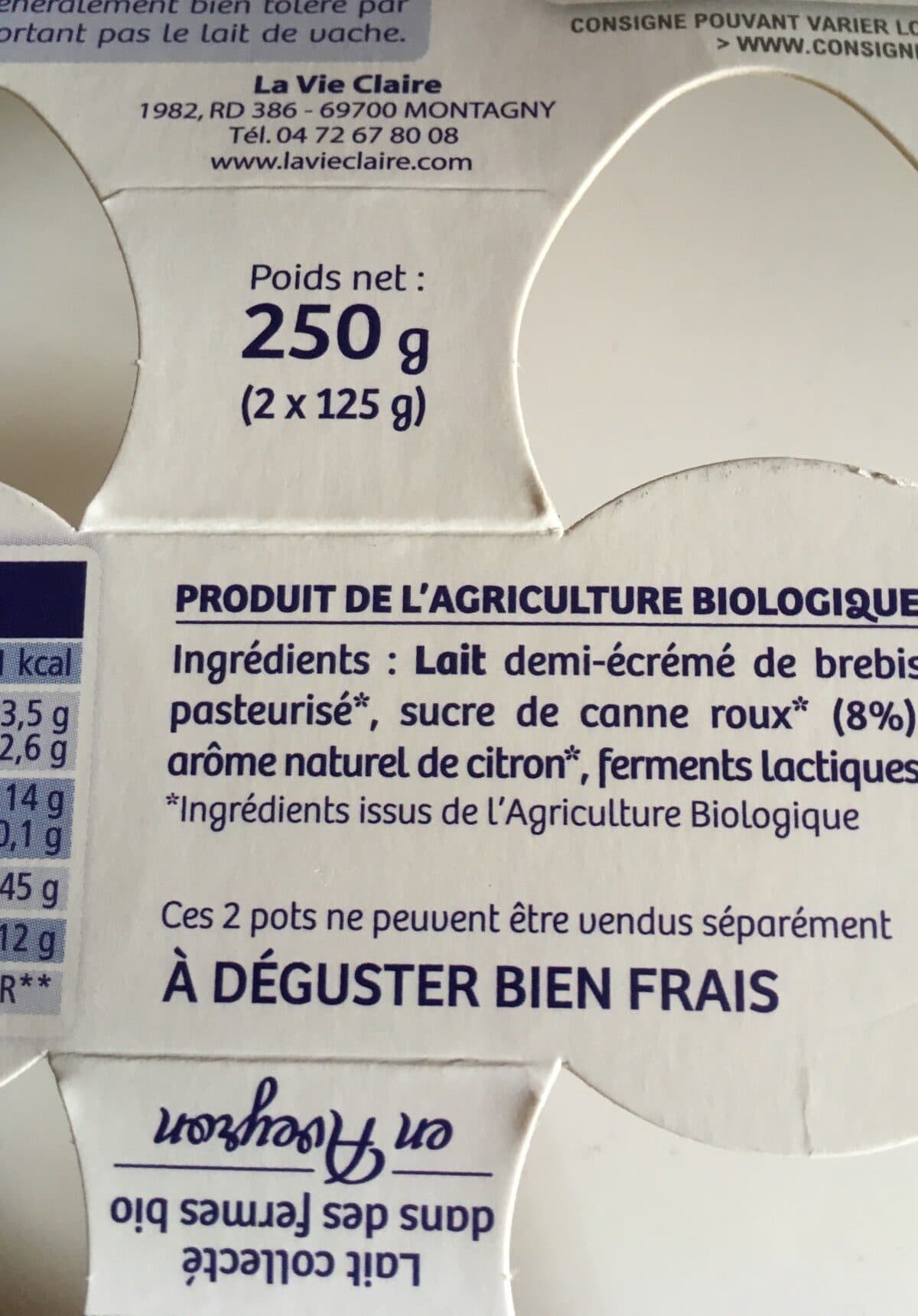 La Vie Claire Yaourt saveur Citron packshot