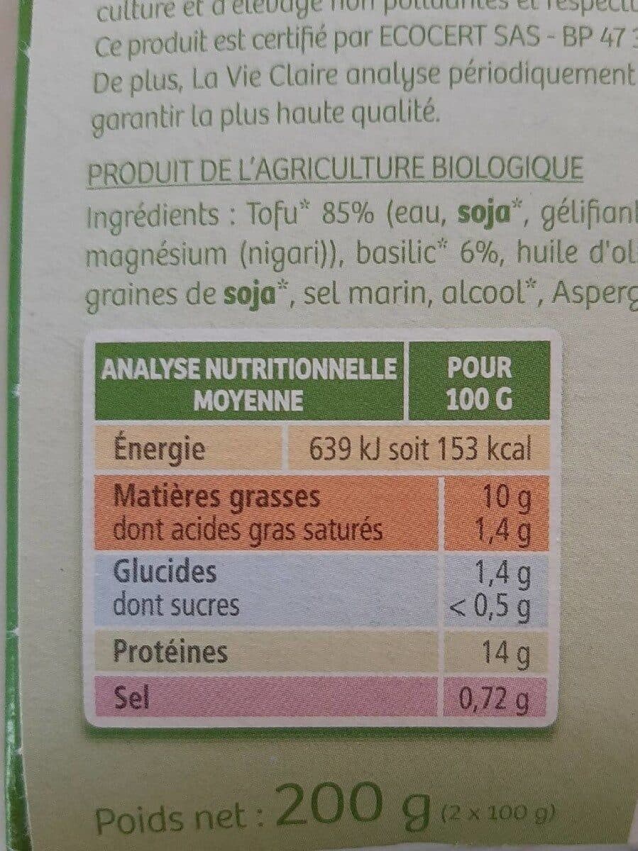 La Vie Claire Tofu au basilic packshot