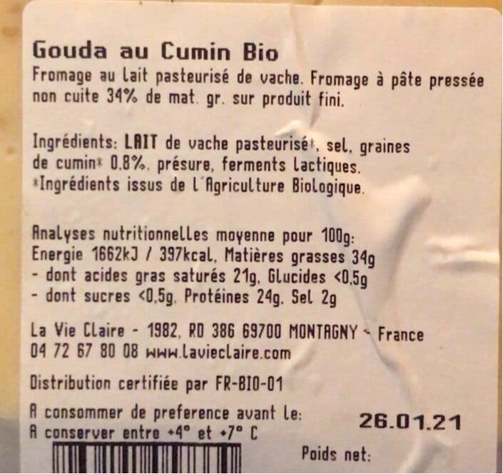 La Vie Claire Gouda au cumin packshot