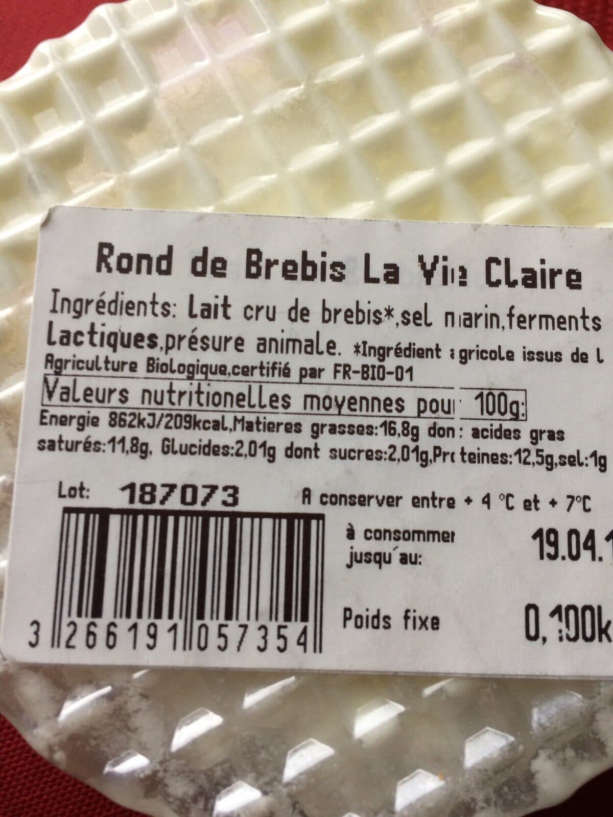 La Vie Claire Fromage rond de brebis packshot