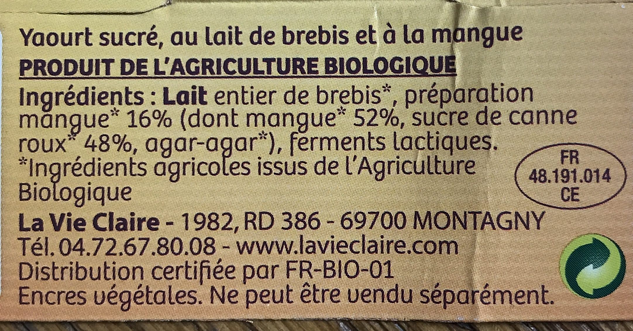 La Vie Claire Yaourt à la mangue packshot
