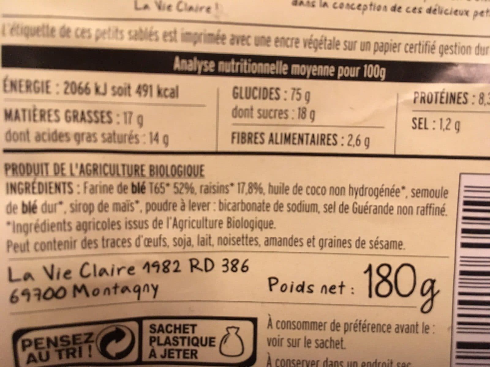 La Vie Claire Petits sablé aux raisins packshot