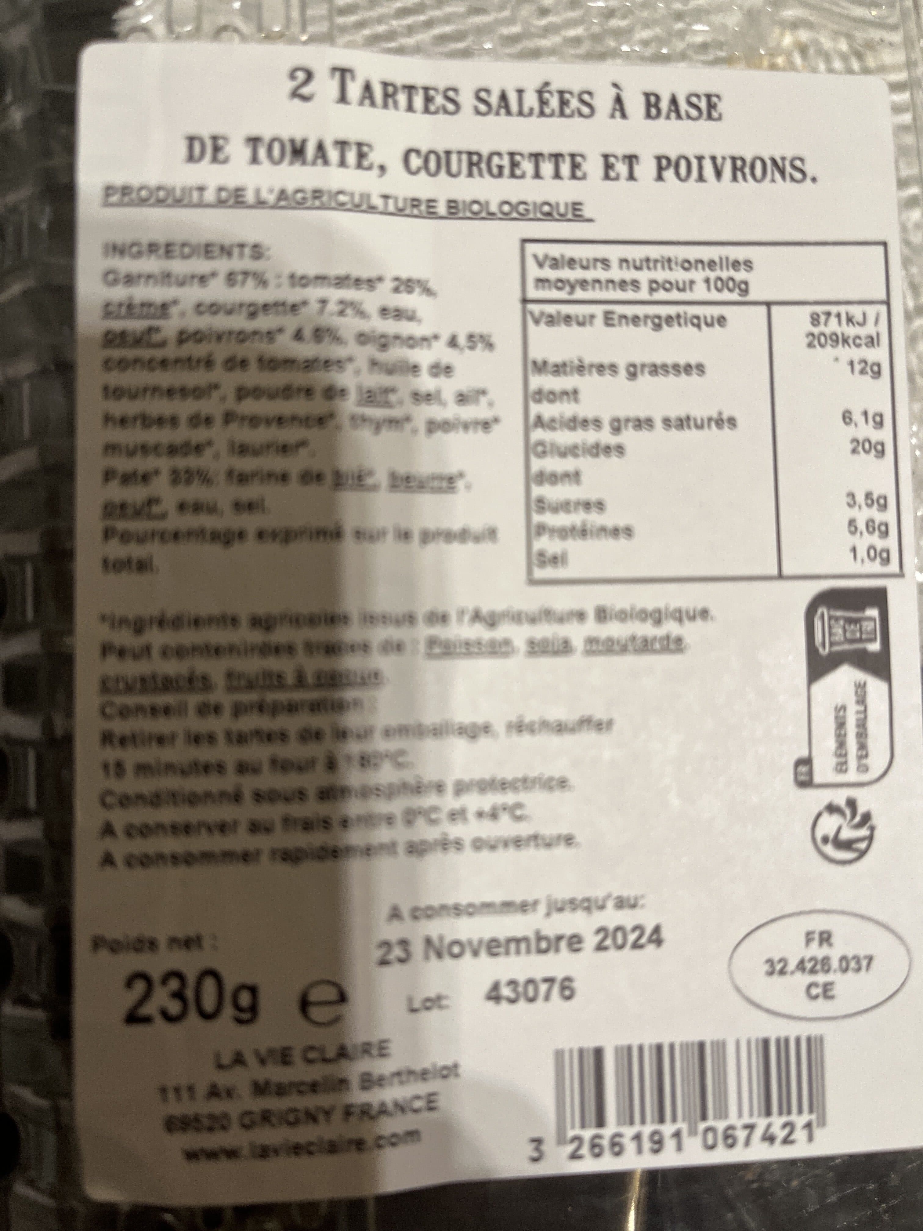 La Vie Claire Les Petites Tartes à la Provençale packshot