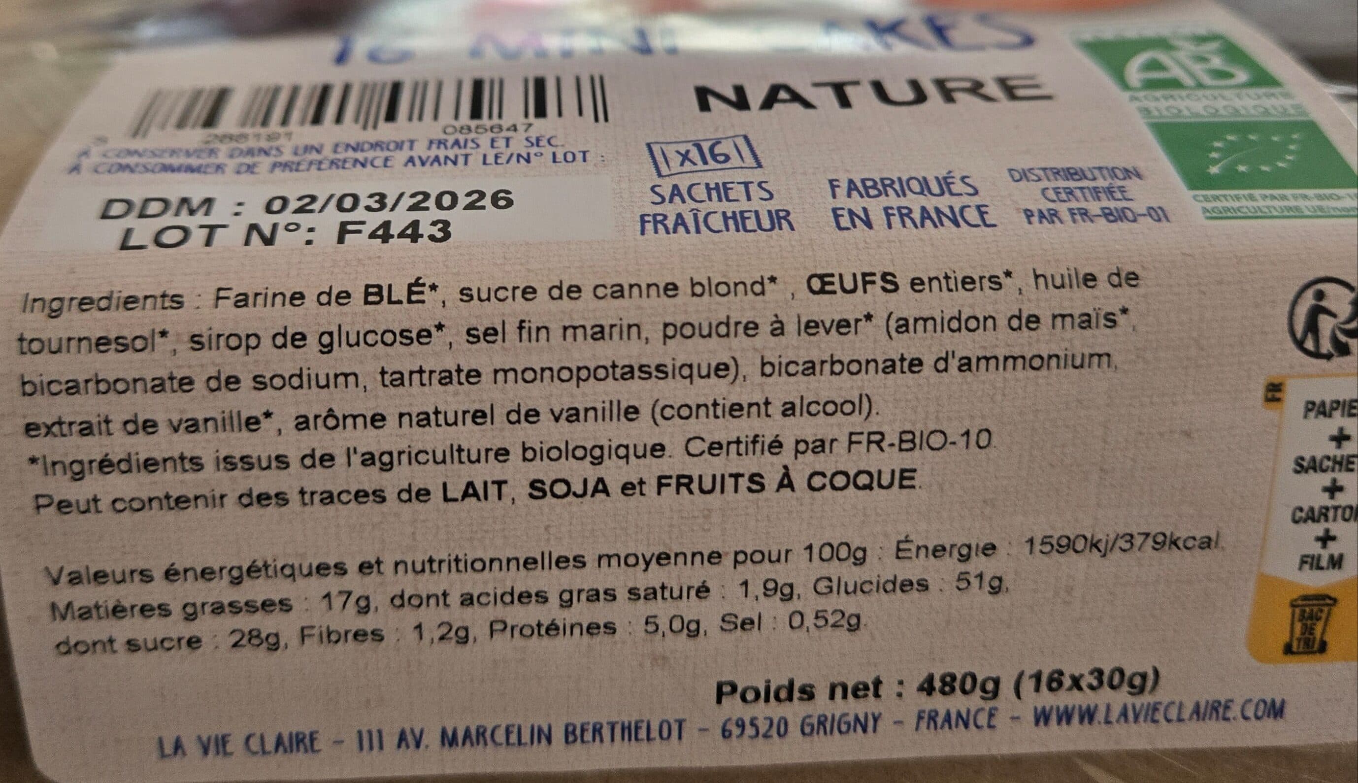 La Vie Claire 16 Mini Cakes Nature packshot
