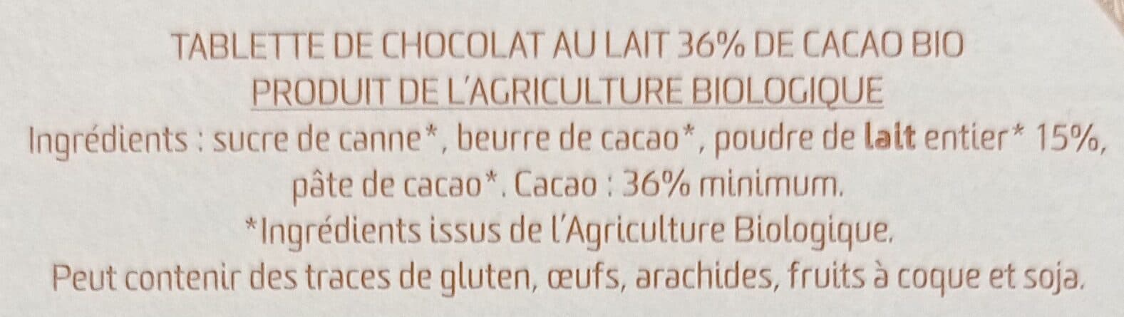 La Vie Claire Chocolat au lait 36% de cacao packshot