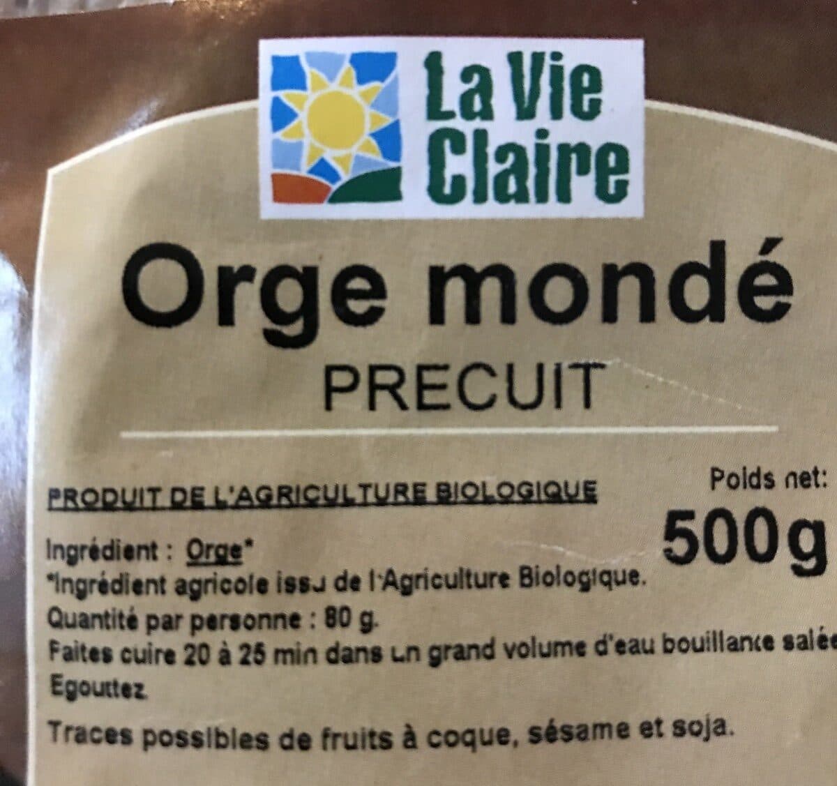 La Vie Claire Orge mondé précuit packshot