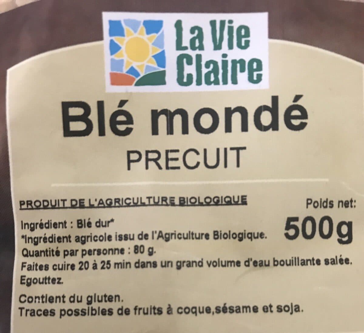La Vie Claire Blé mondé précuit packshot