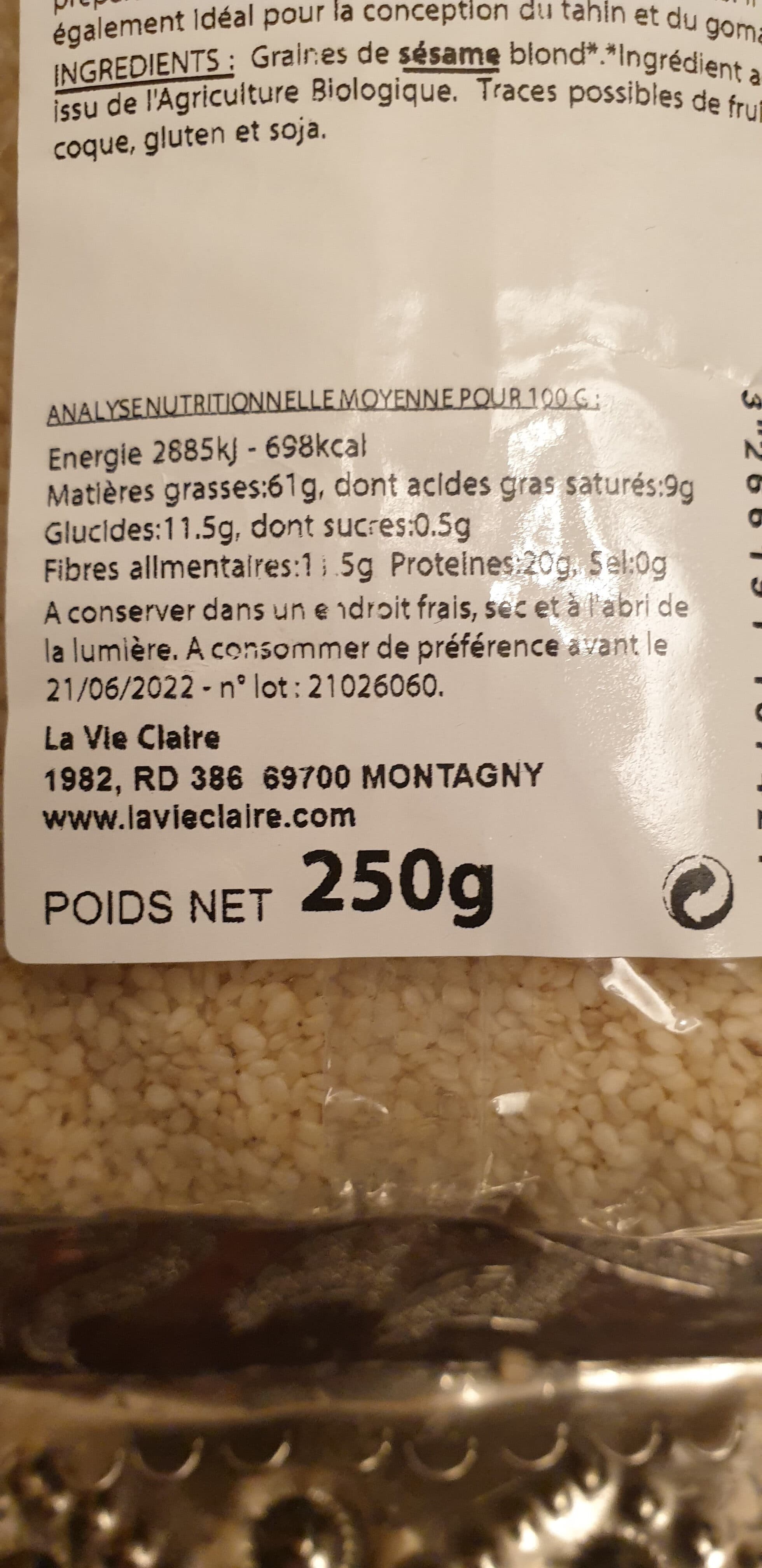 La vie claire Sésame decortiqué packshot