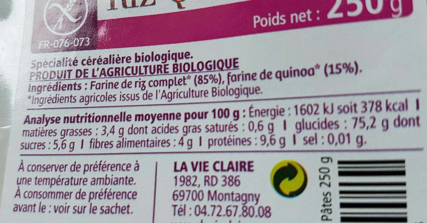 La Vie Claire Torsades riz quinoa packshot