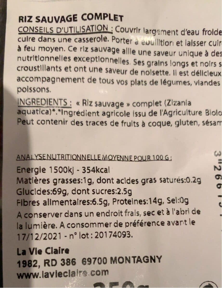 La Vie Claire Riz sauvage packshot