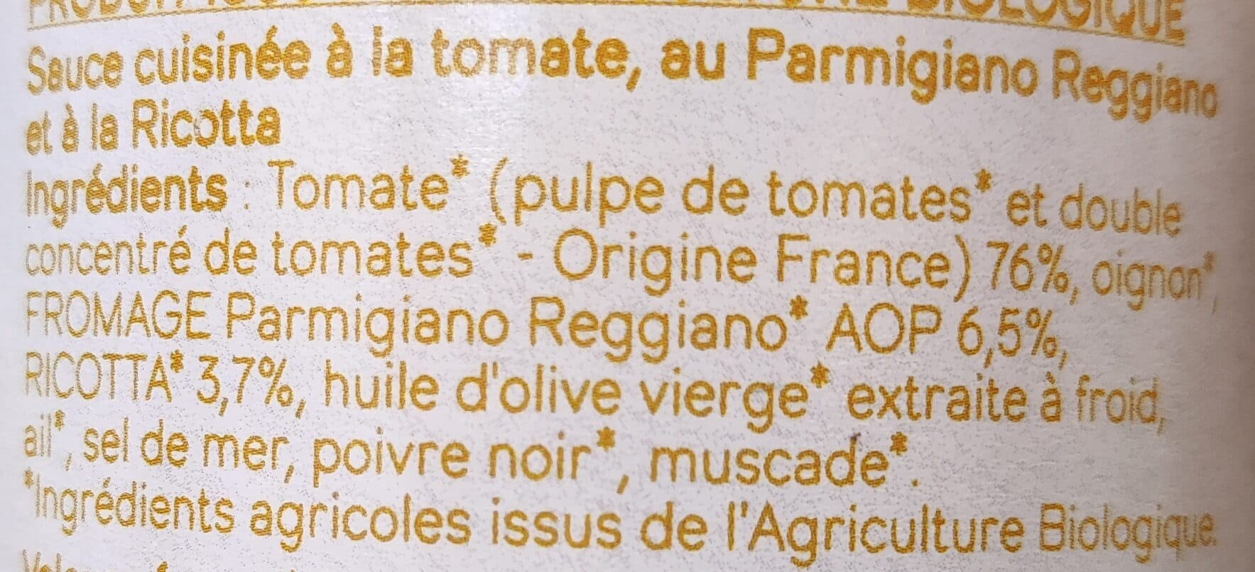 La Vie Claire Sauce tomate parmesan ricotta packshot