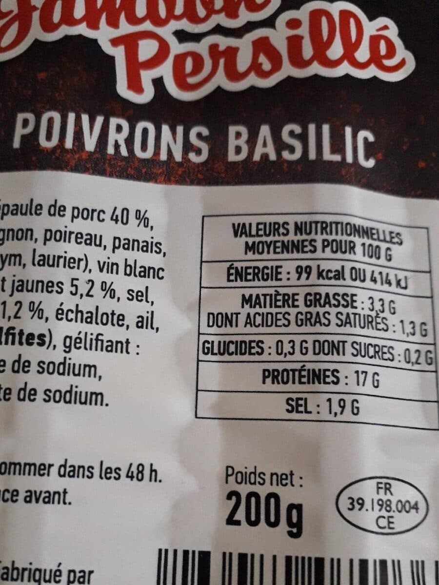 PERSIBON Jambon persillé poivrons basilic packshot